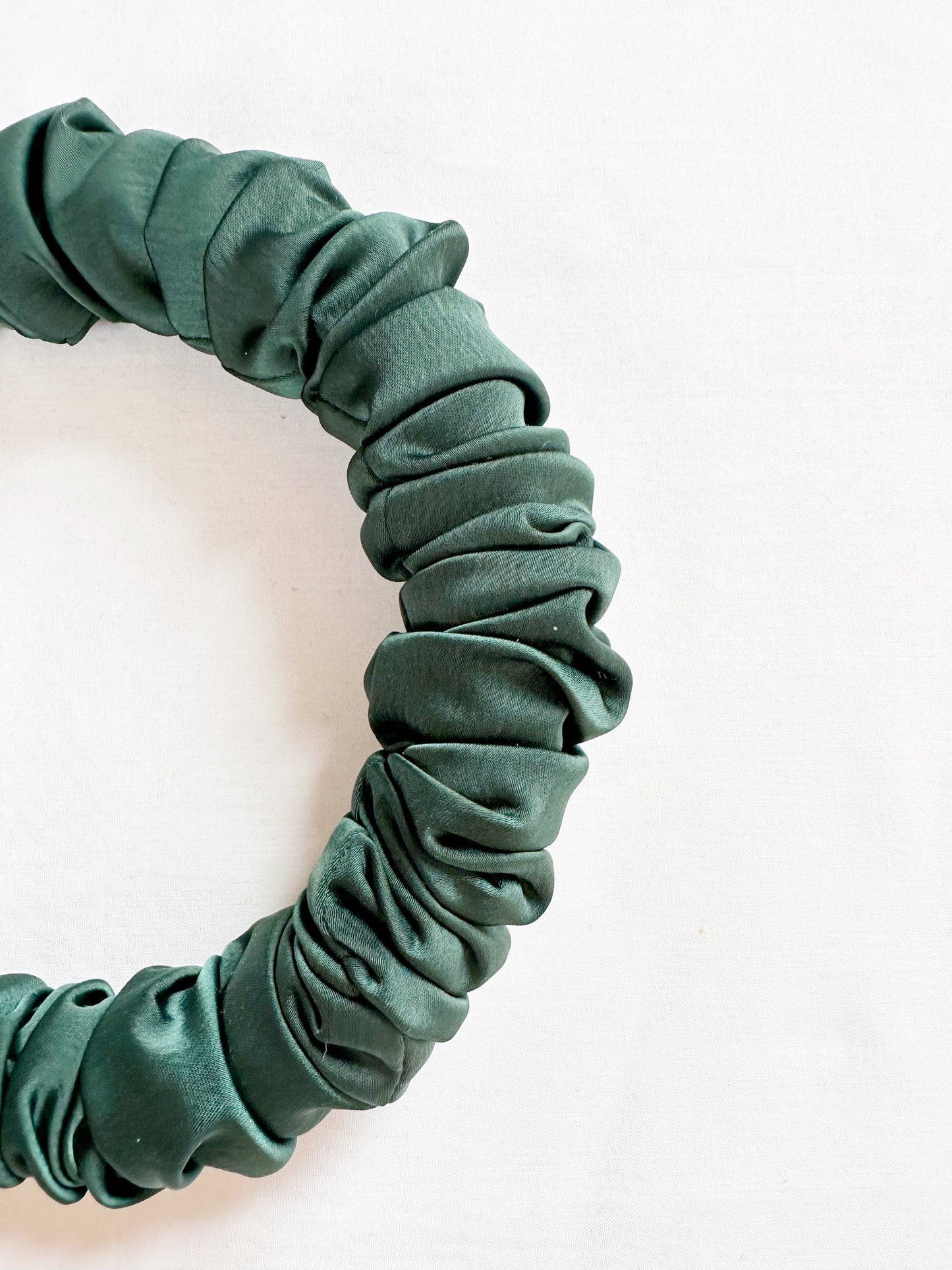 Ruffle Headband in forest green silk
