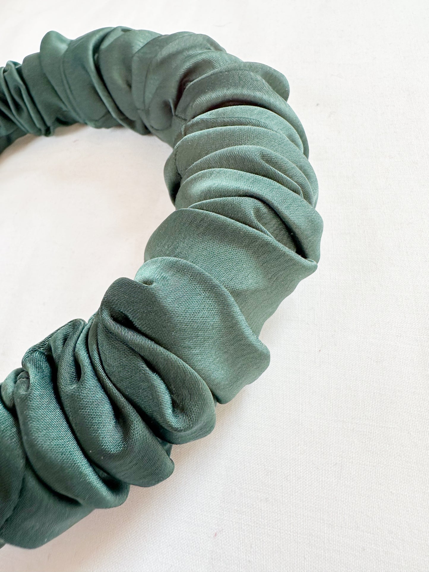 Ruffle Headband in forest green silk