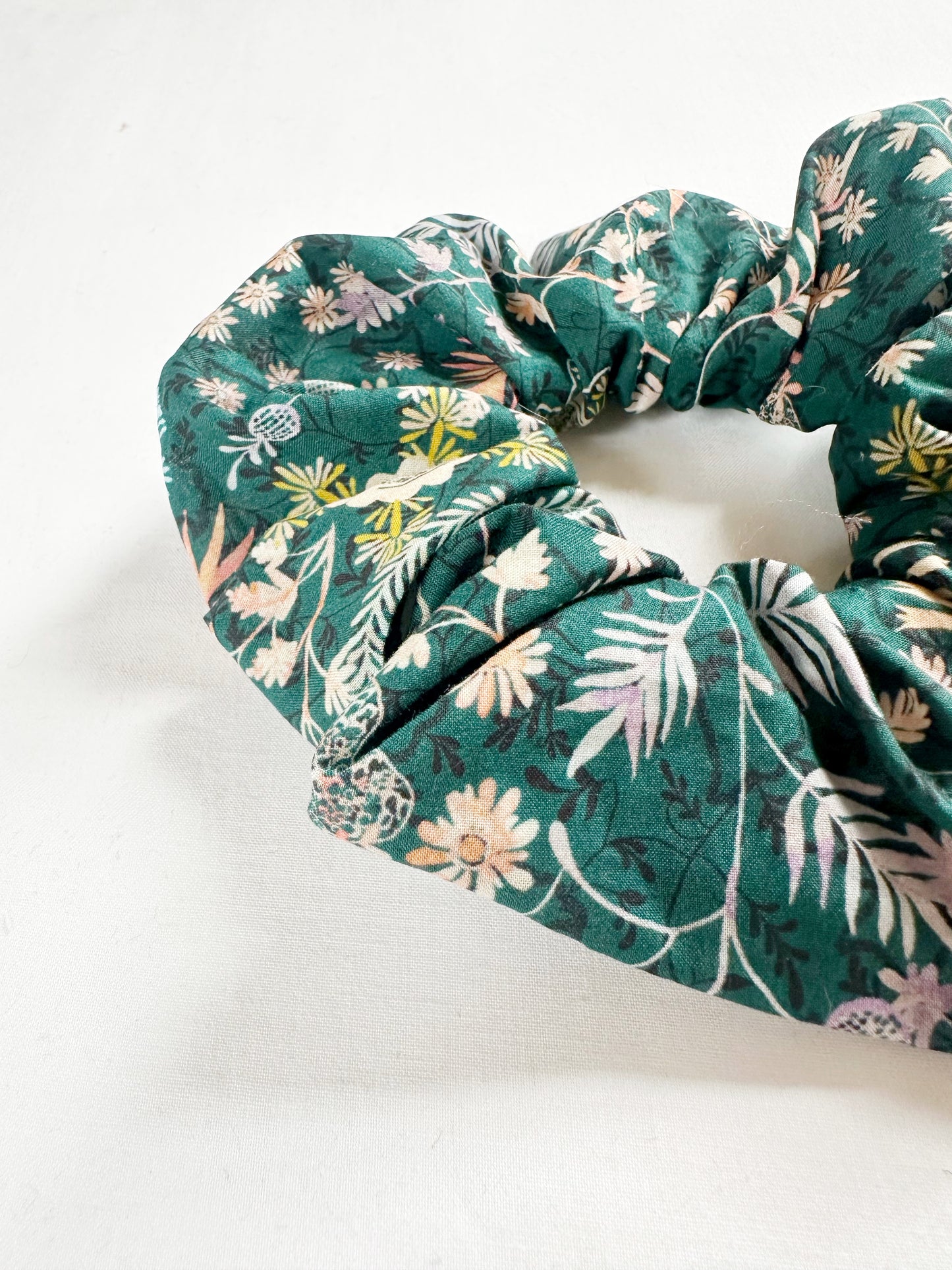 Liberty OG (regular) scrunchie in dark teal and peach
