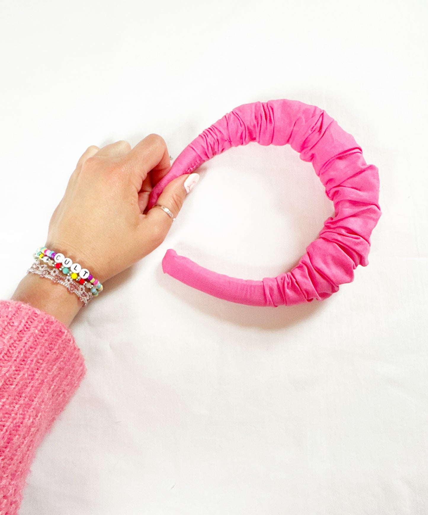 Ruffle Headband in pink cotton