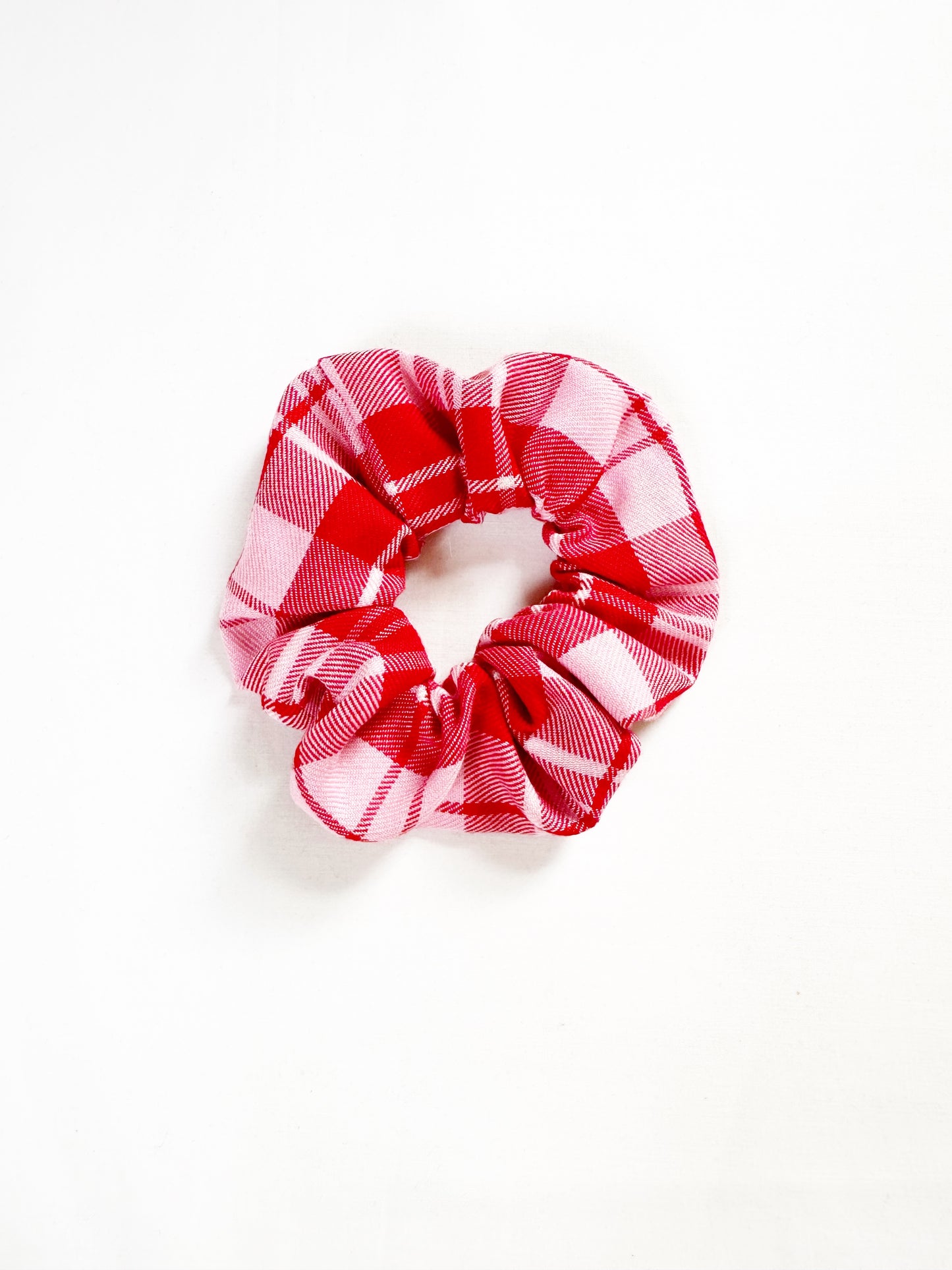 OG scrunchie in red and pink tartan