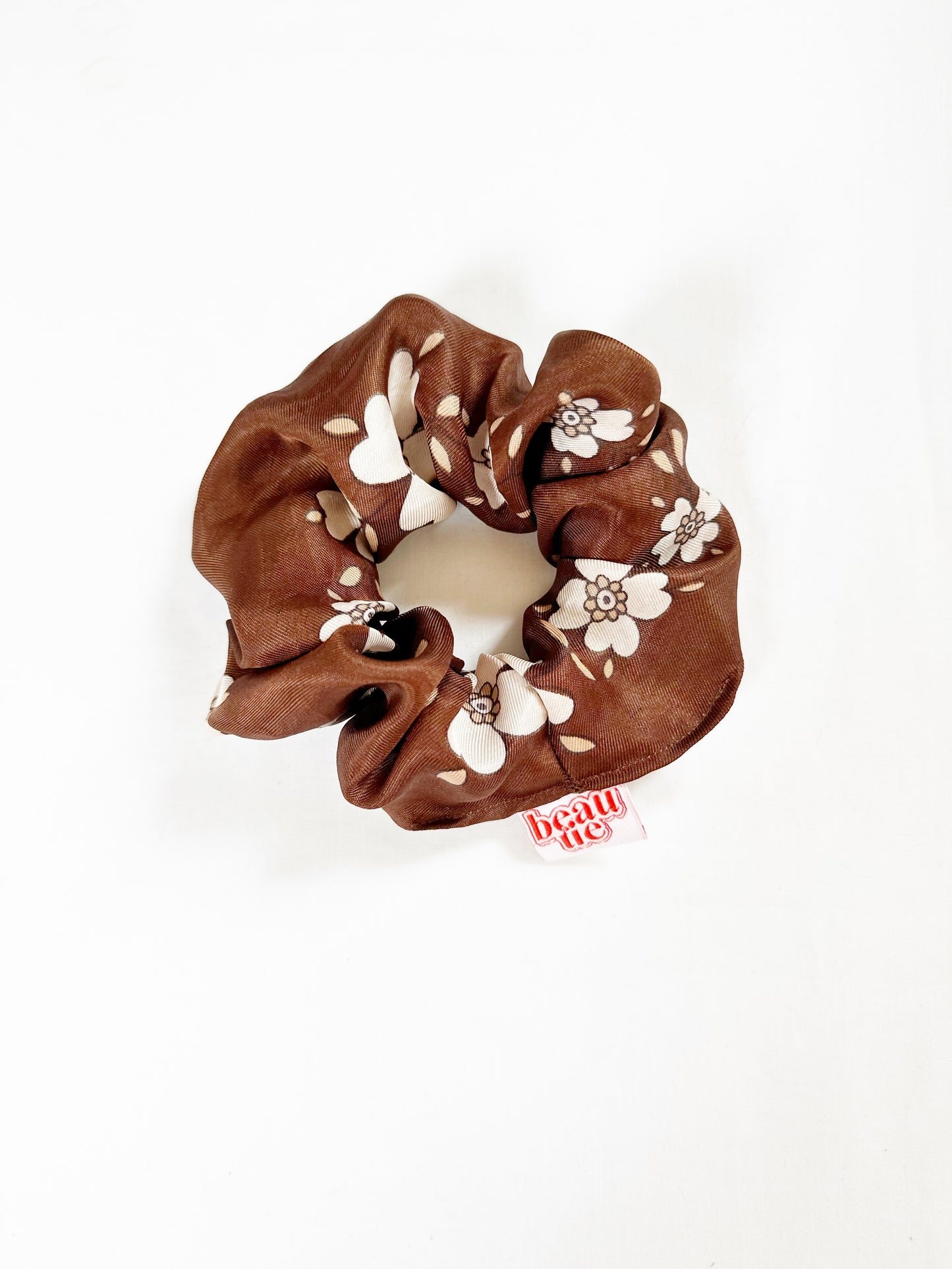 OG scrunchie in brown silky floral