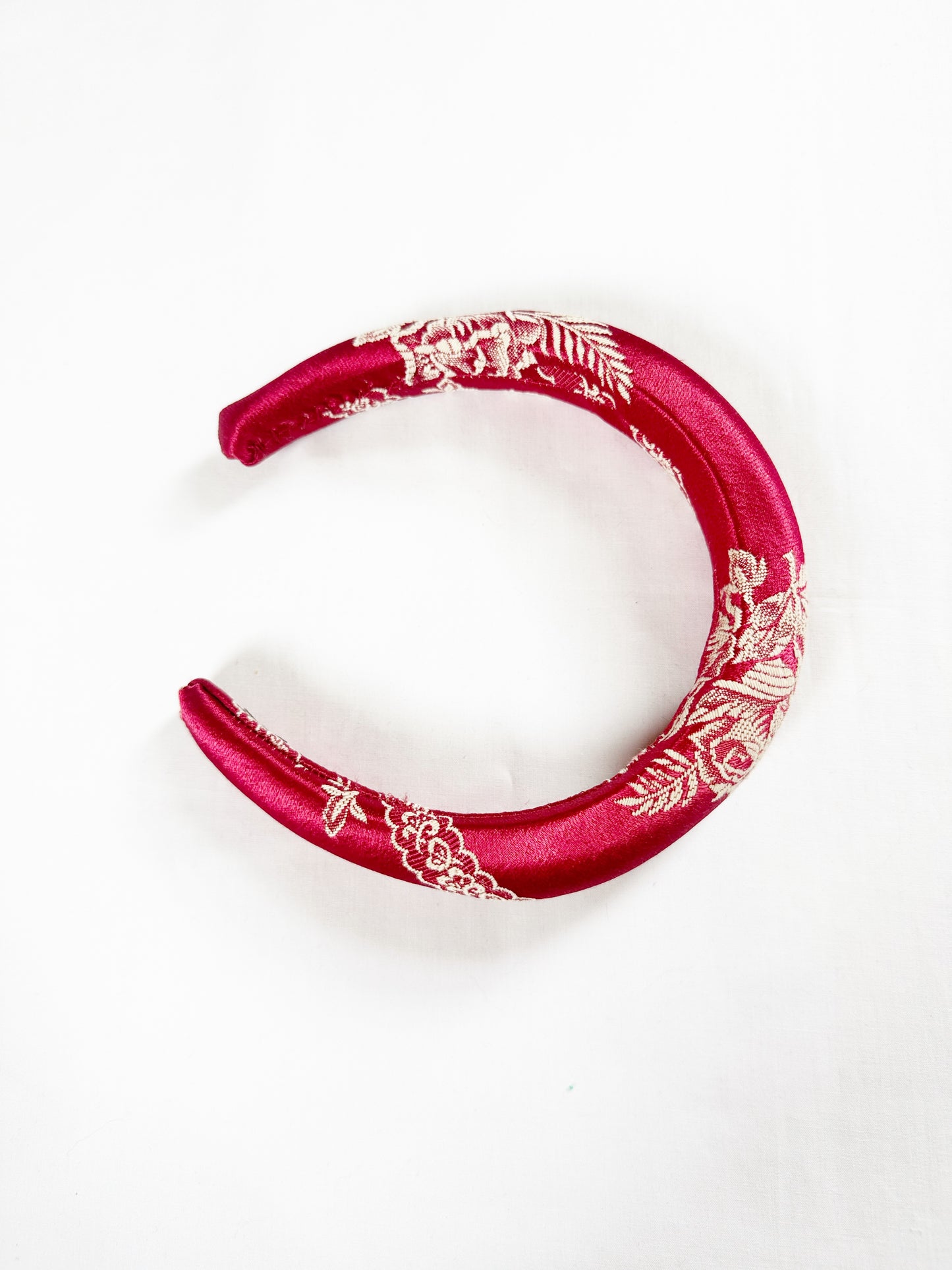 Padded Headband in rose silk brocade