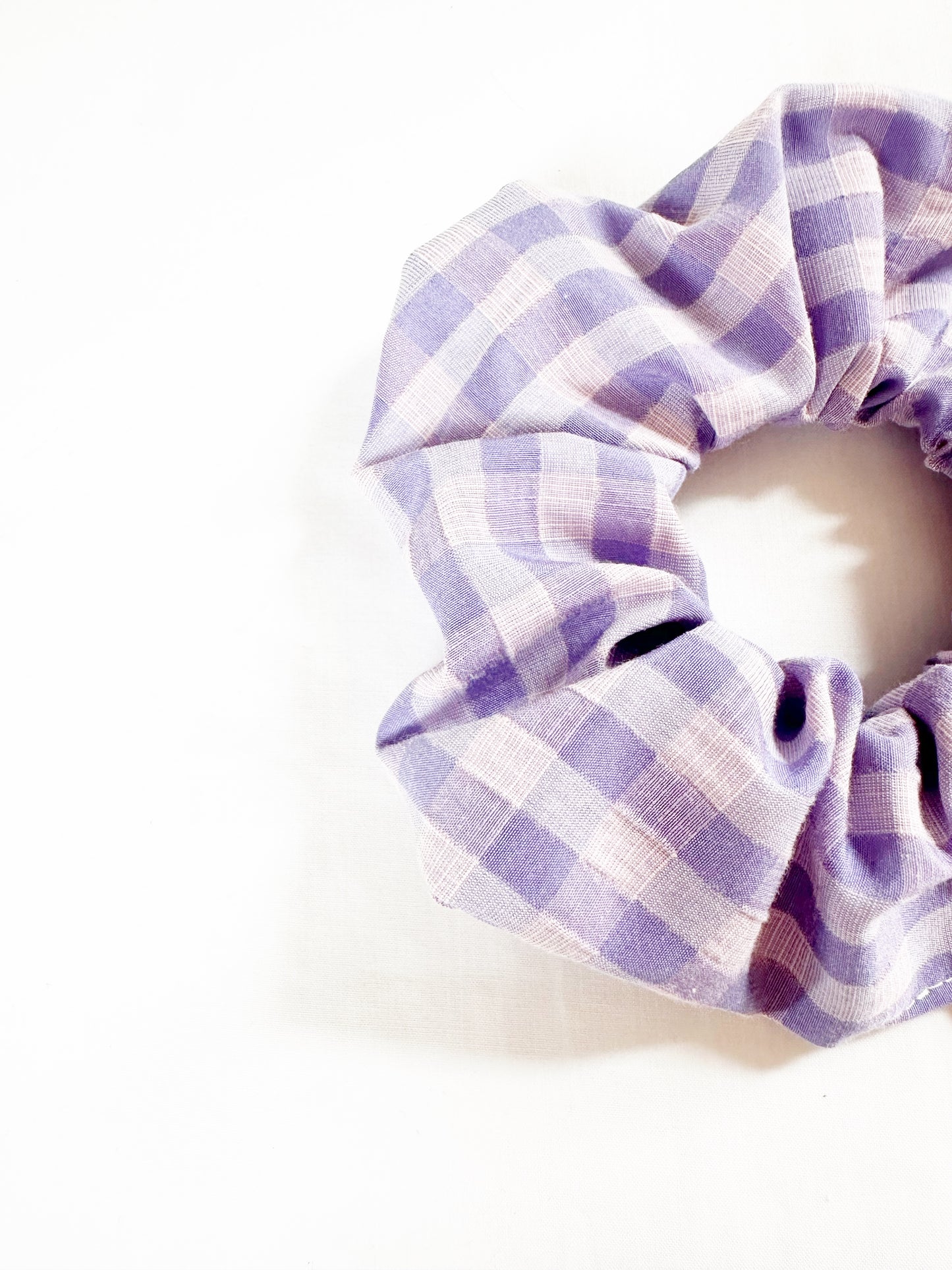OG scrunchie in lilac gingham