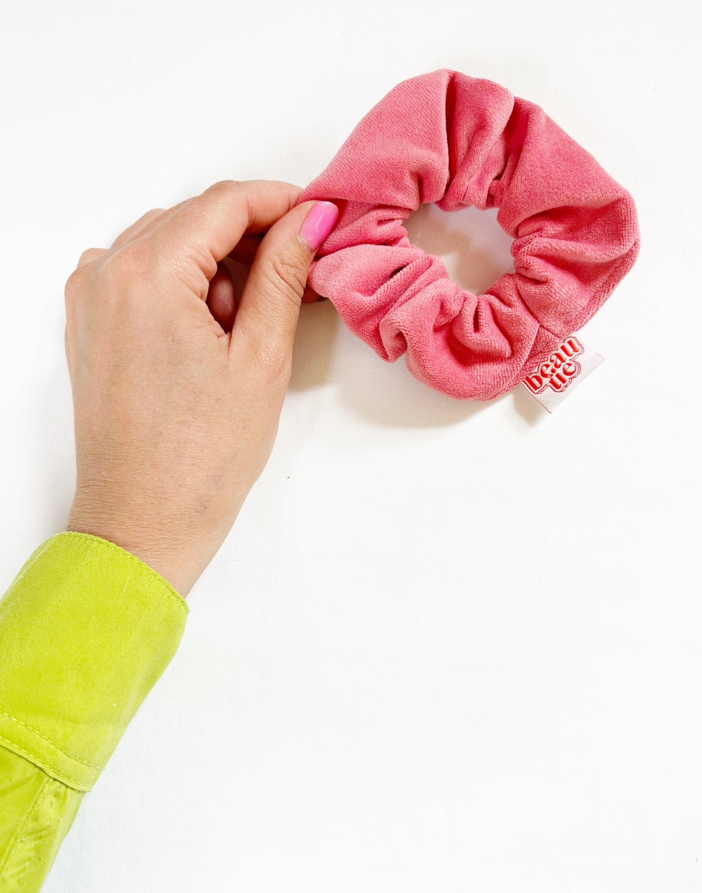 Mini Scrunchie in watermelon pink velvet