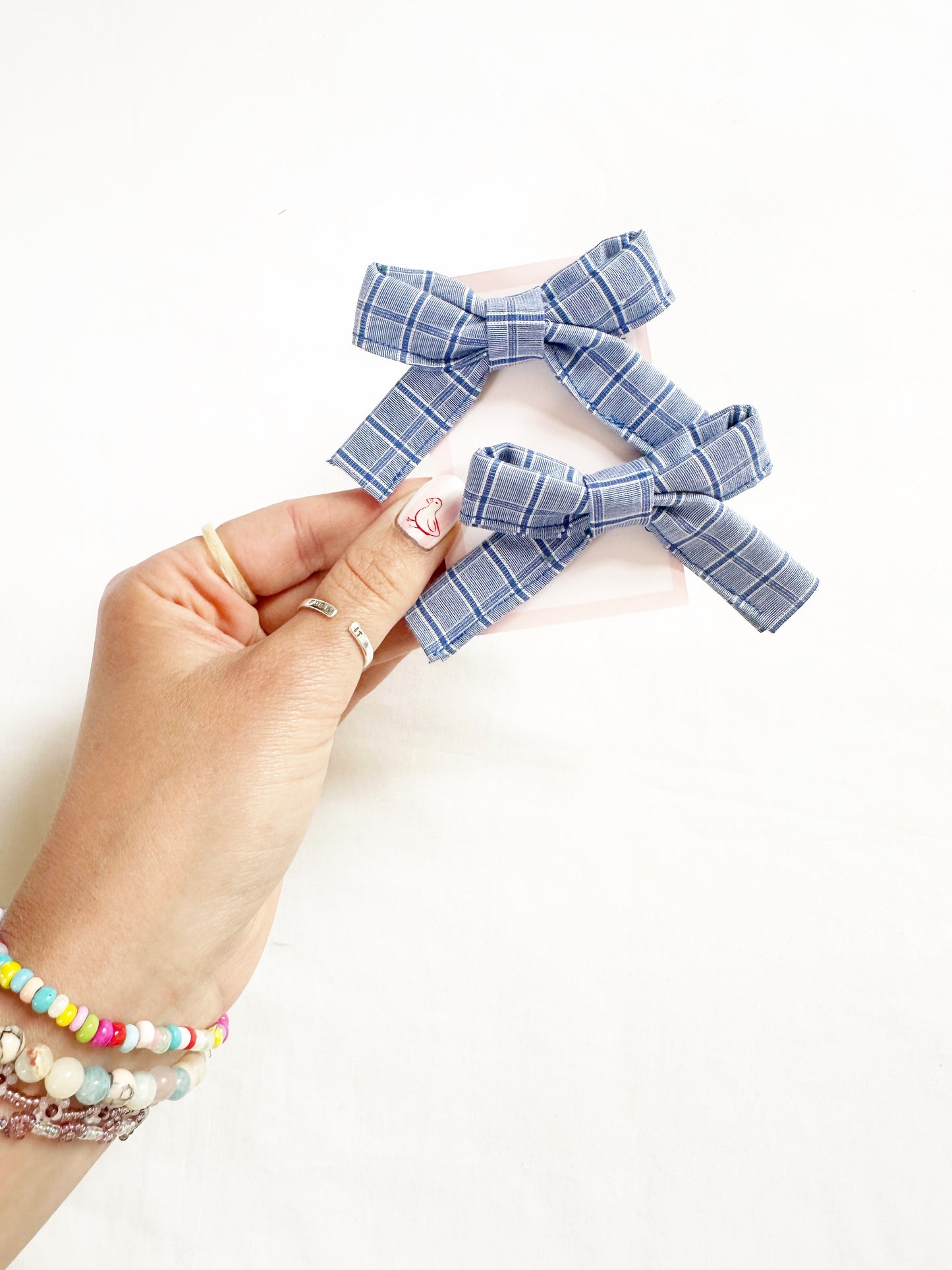 Bonnie mini hair bows in blue check
