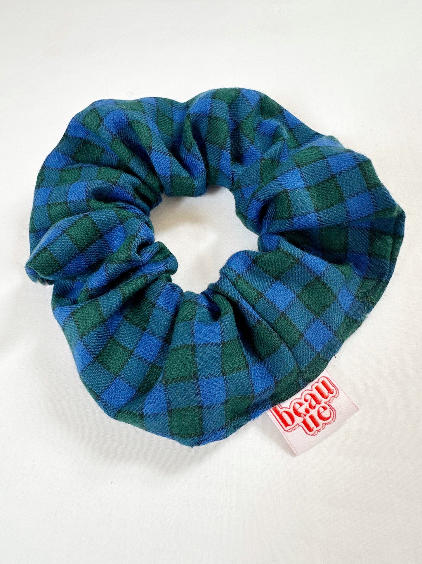 OG scrunchie in green and blue tartan