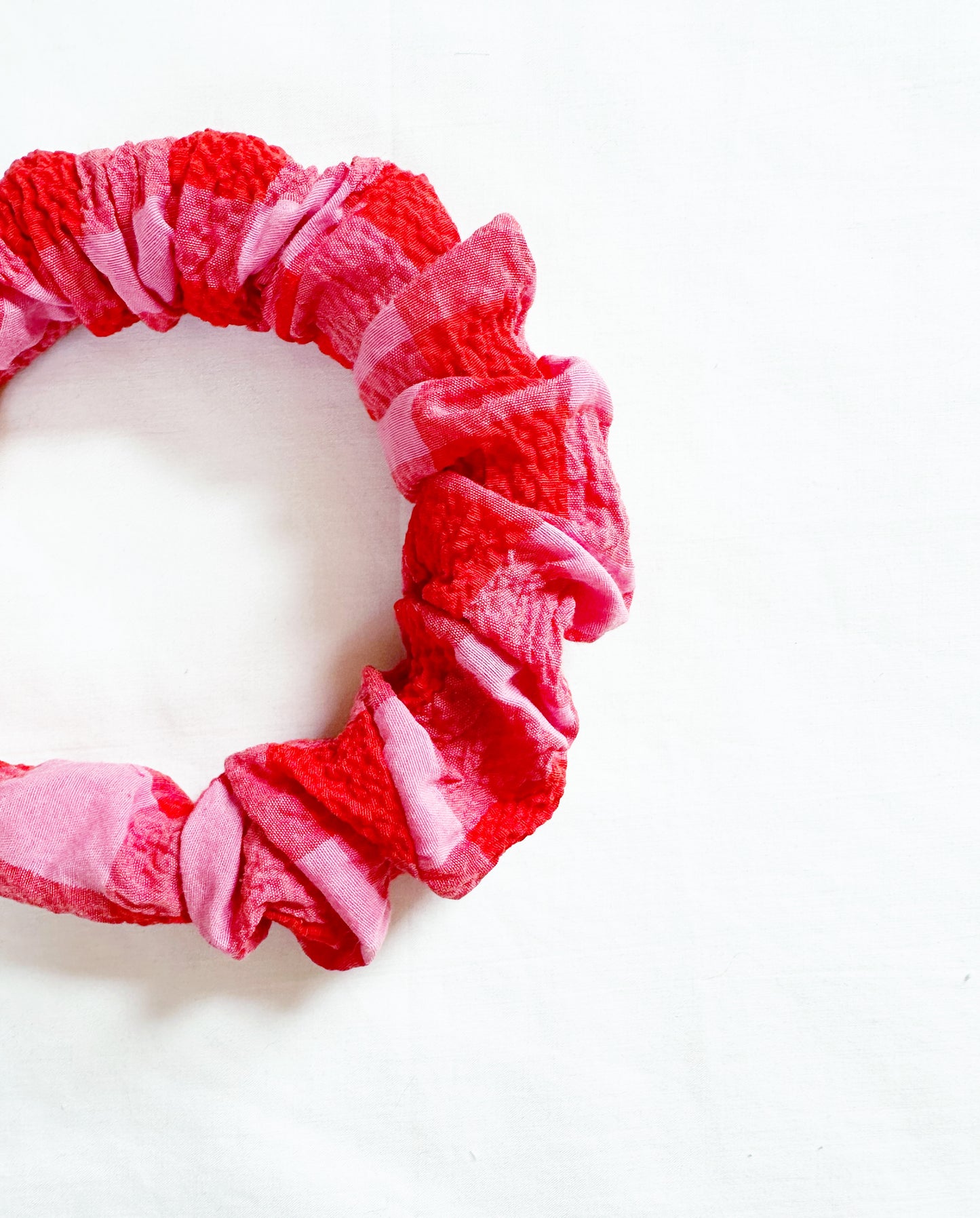 Ruffle Headband in pink & red gingham