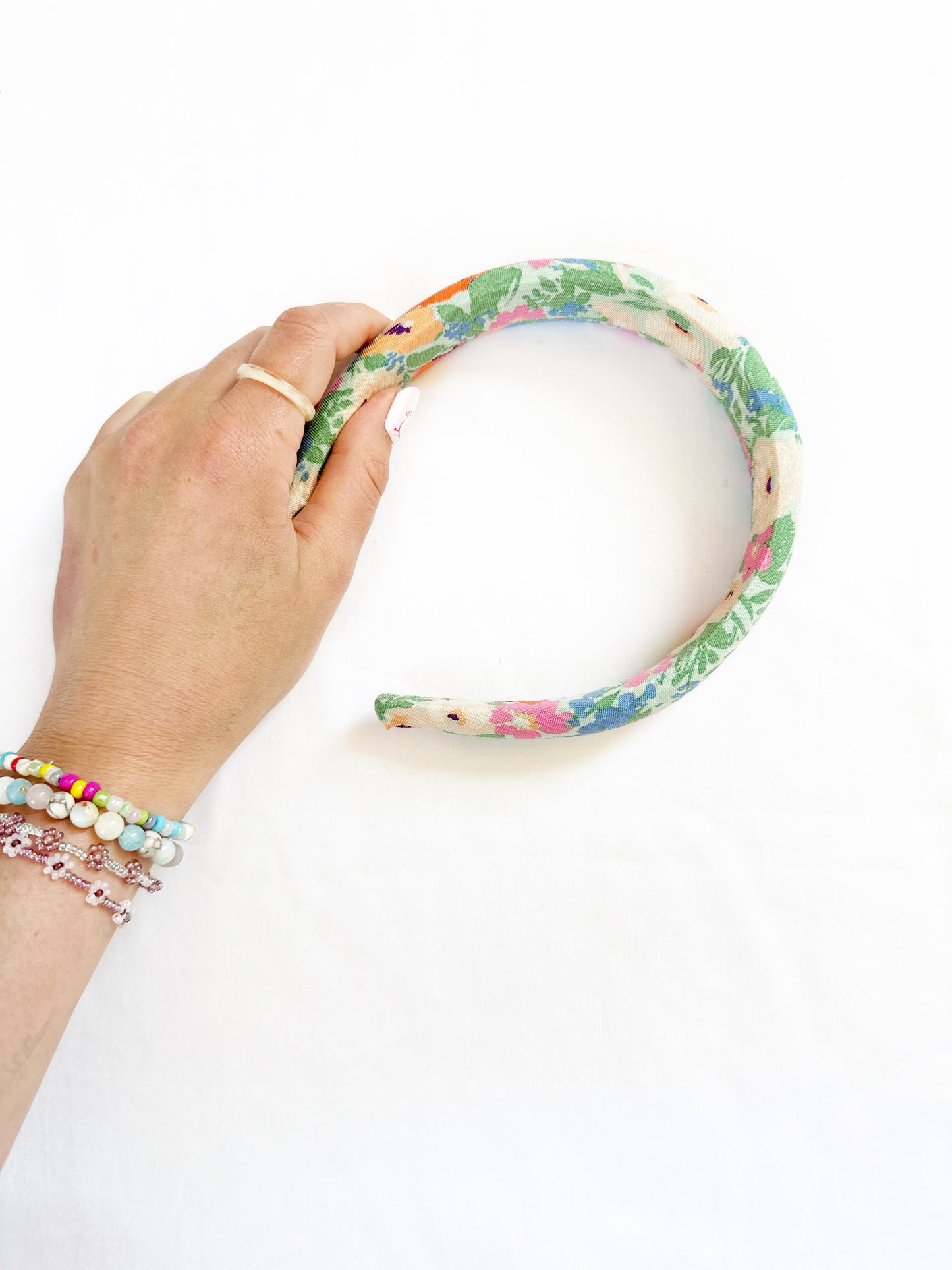 Classic Headband in green and pink floral