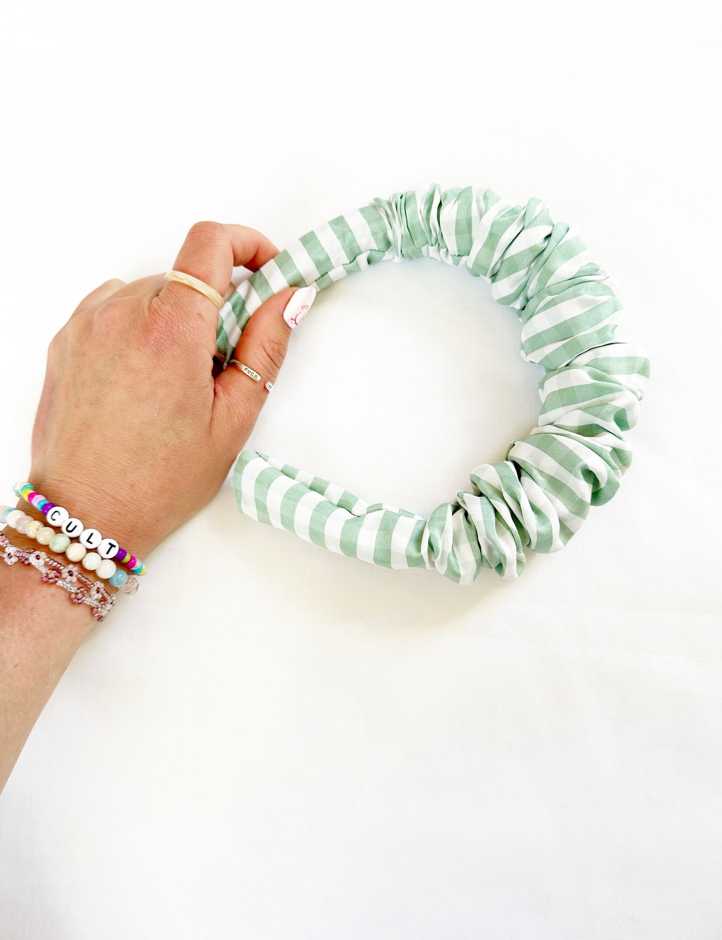 Ruffle Headband in mint gingham