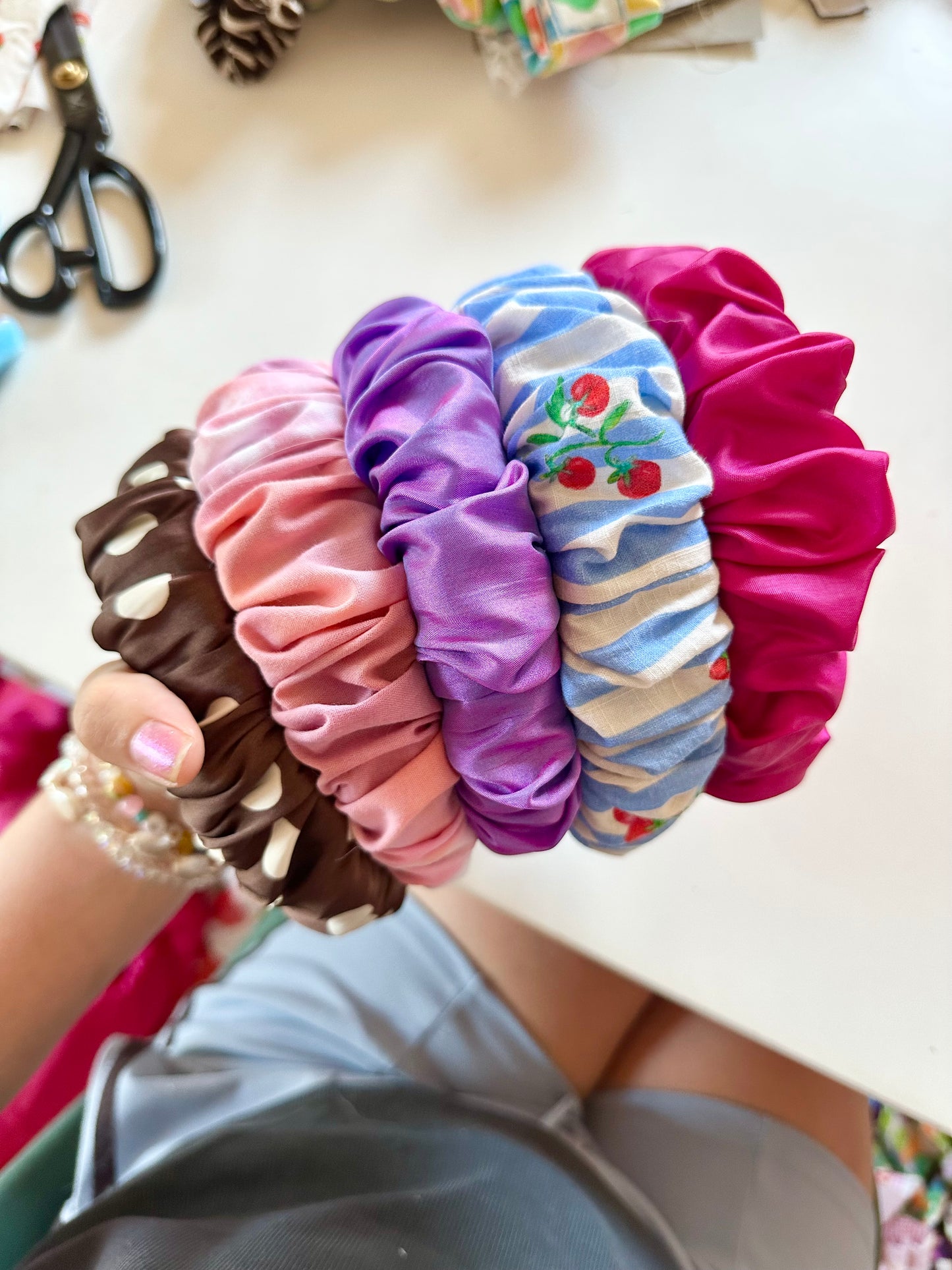 Ruffle Headband in magenta silk