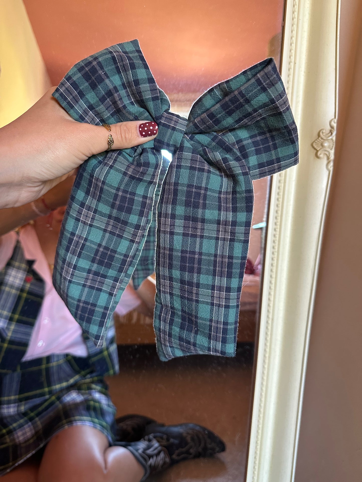 POWER Hair Bow in green tartan