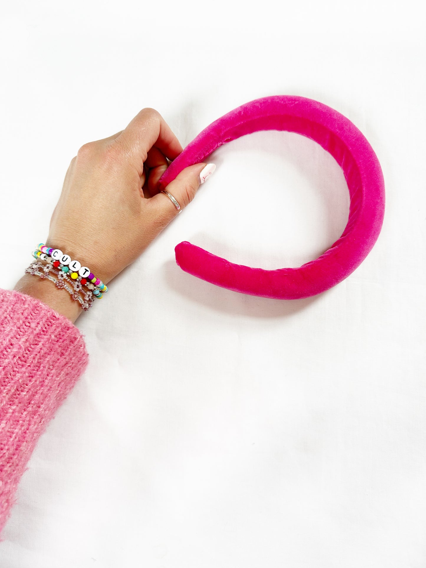 Padded Headband in Hot Pink Velvet