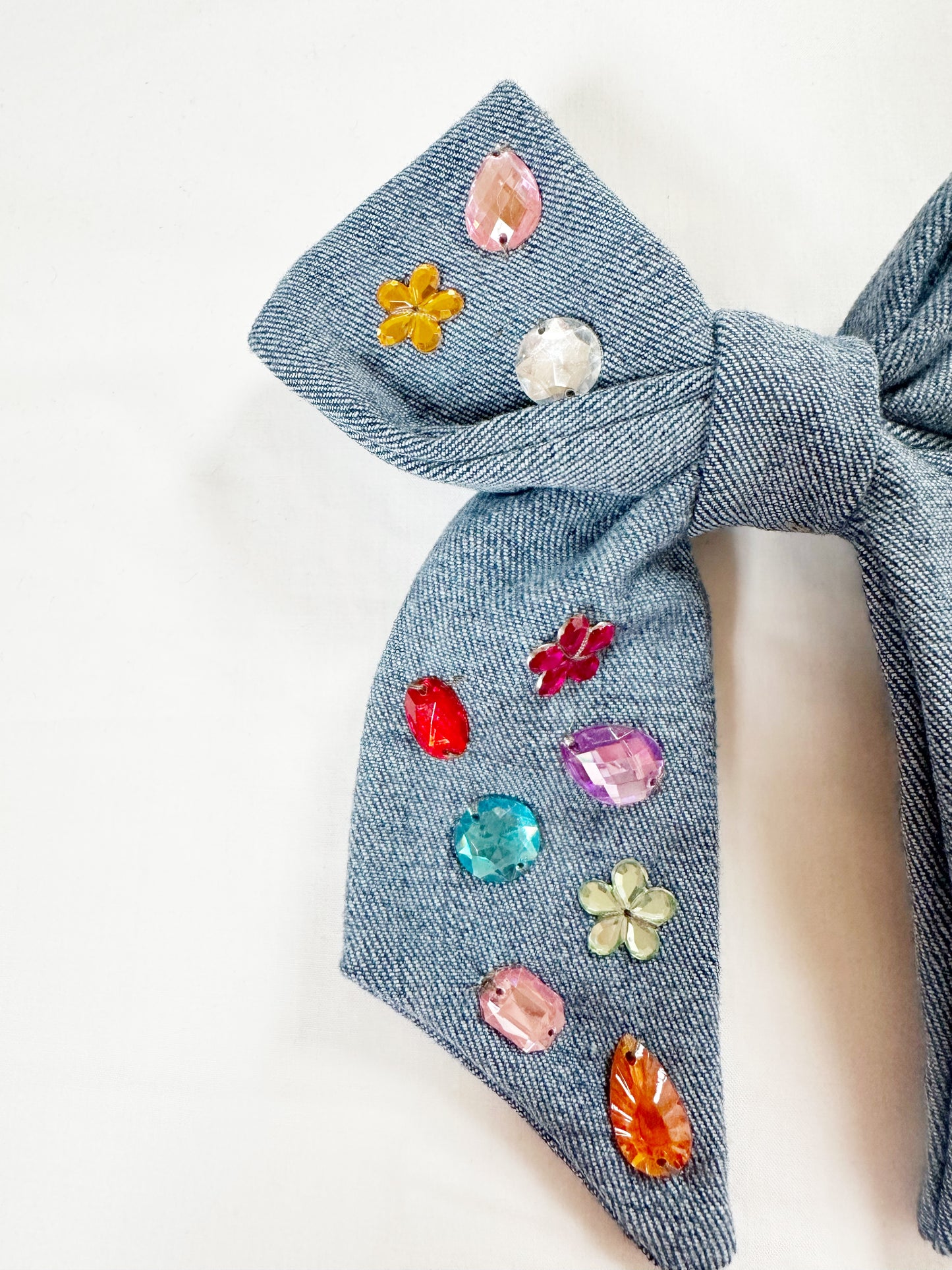 Hair Bow in bejewelled denim