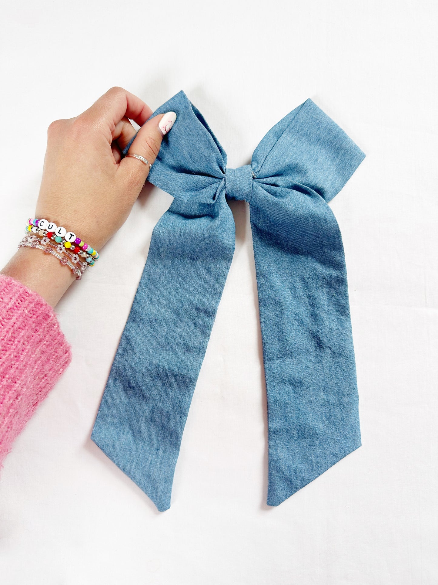 POWER Hair Bow in denim blue