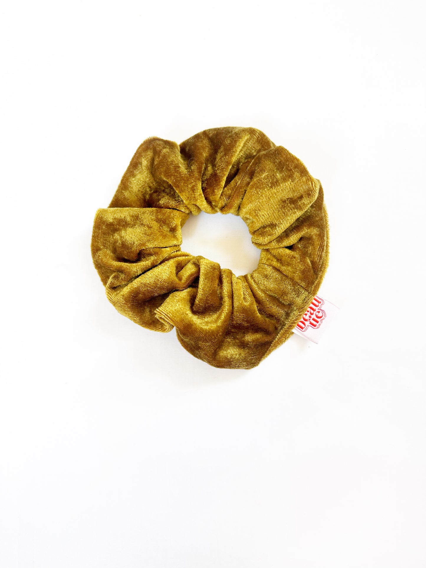 OG scrunchie in vintage mustard crushed velvet