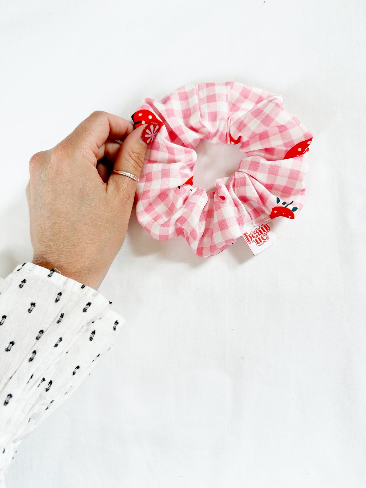 OG scrunchie in strawberry gingham