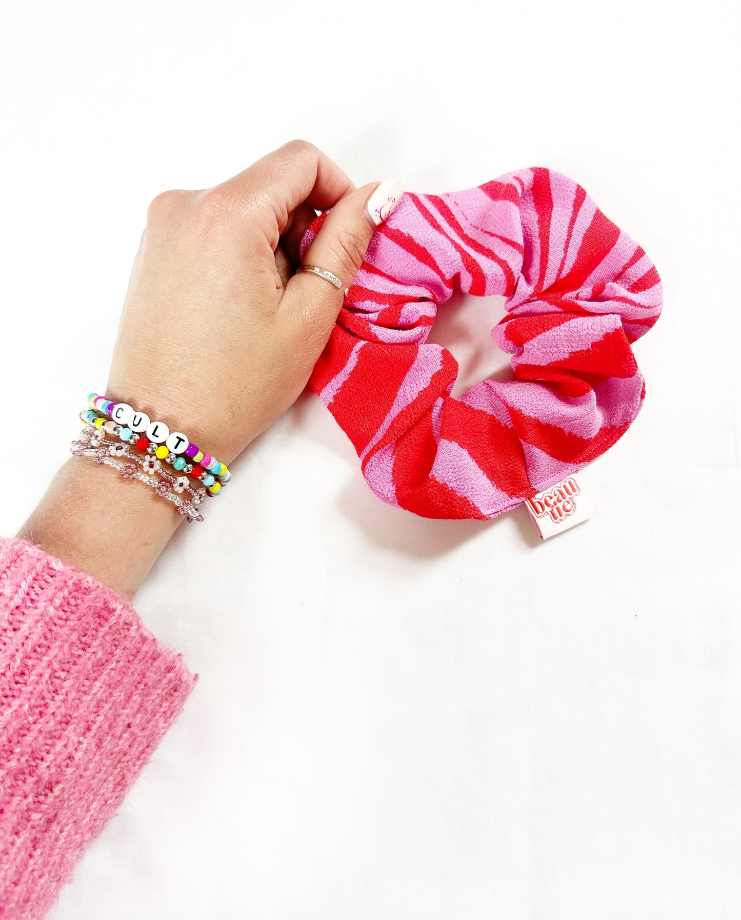 OG scrunchie in pink zebra print