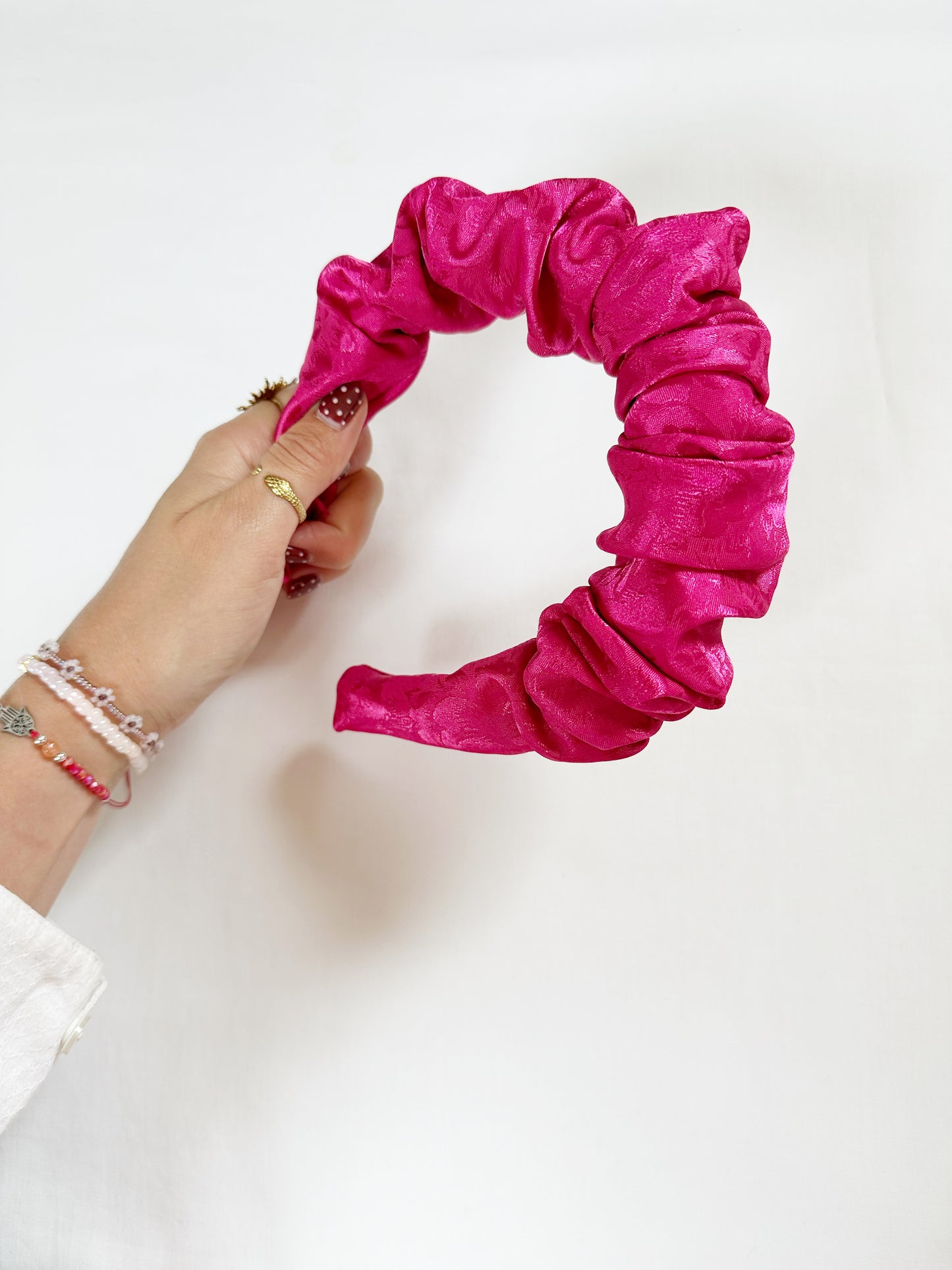 Ruffle Headband in silky hot pink