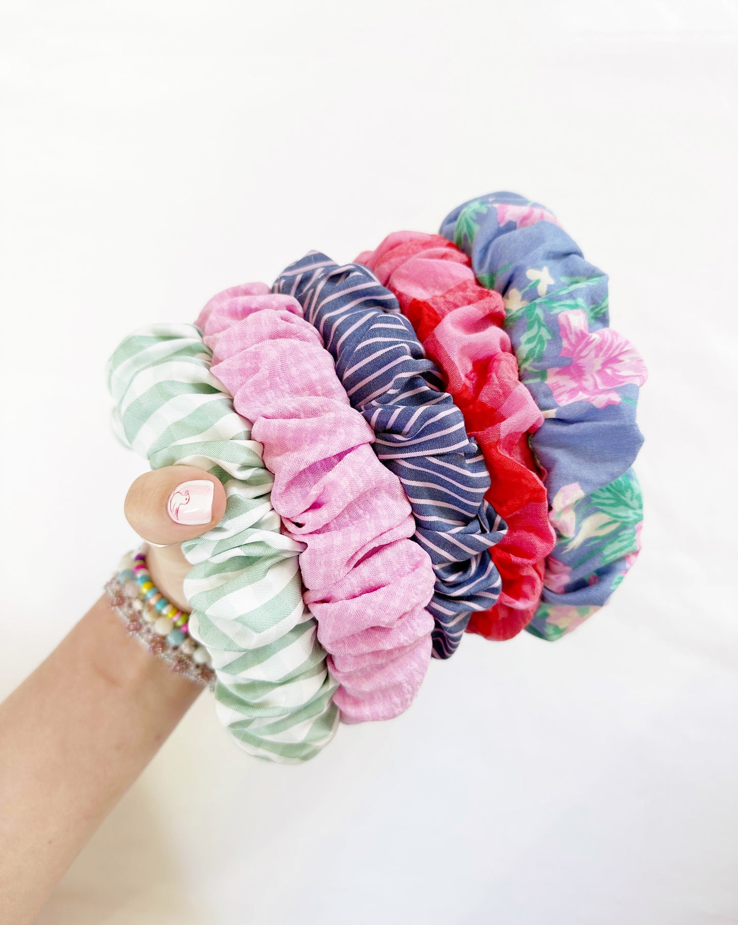 Ruffle Headband in navy and pink stripe