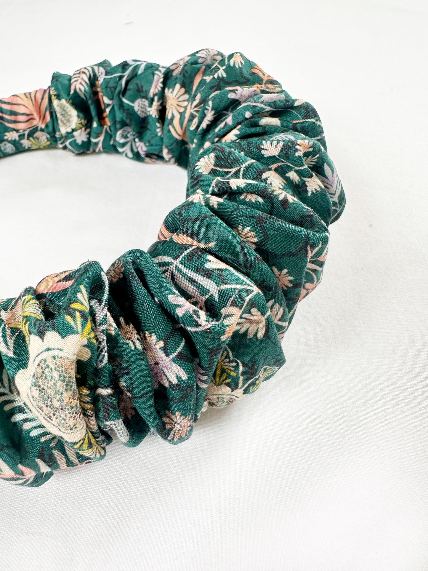 Liberty Ruffle Headband in dark teal floral