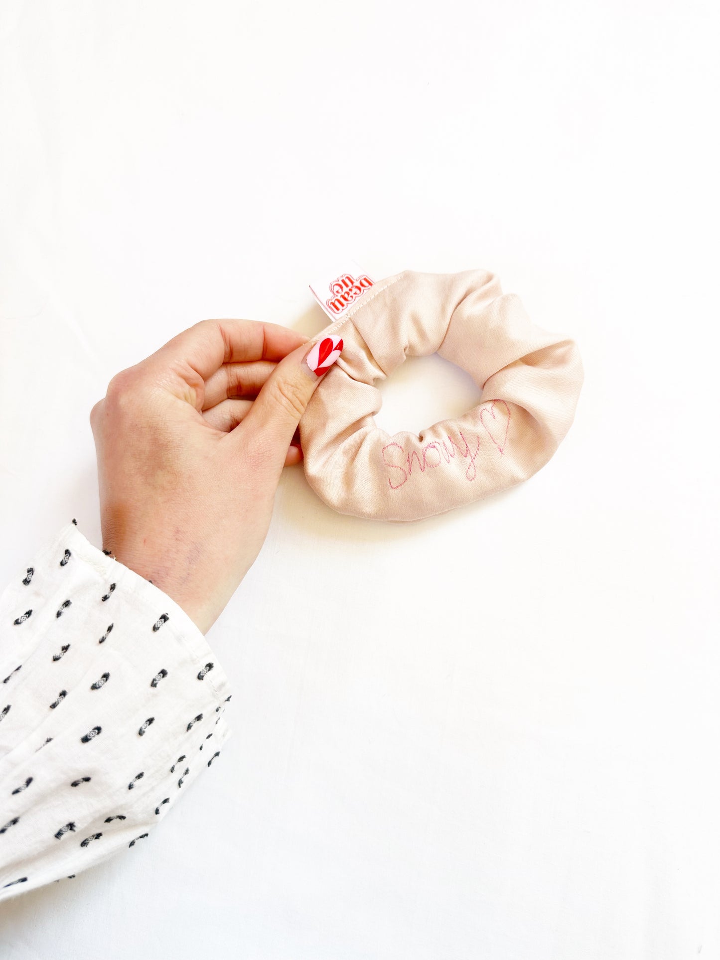 The Scribble Scrunchie - personalised embroidered word scrunchies in OG & mini