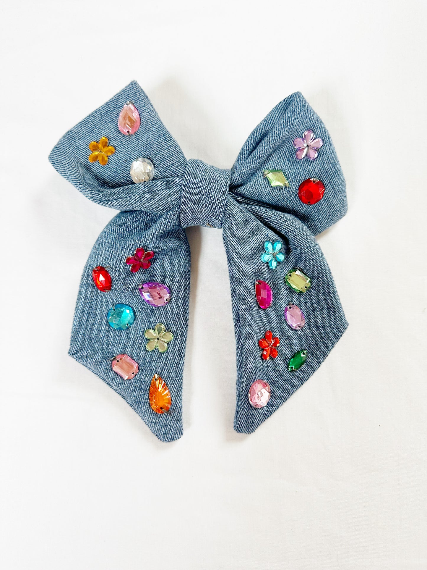 Hair Bow in bejewelled denim