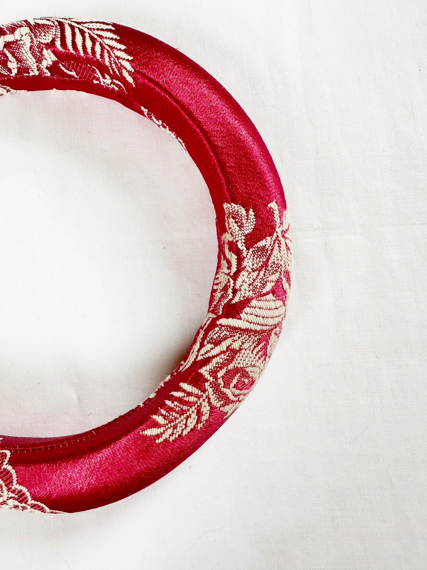 Padded Headband in rose silk brocade