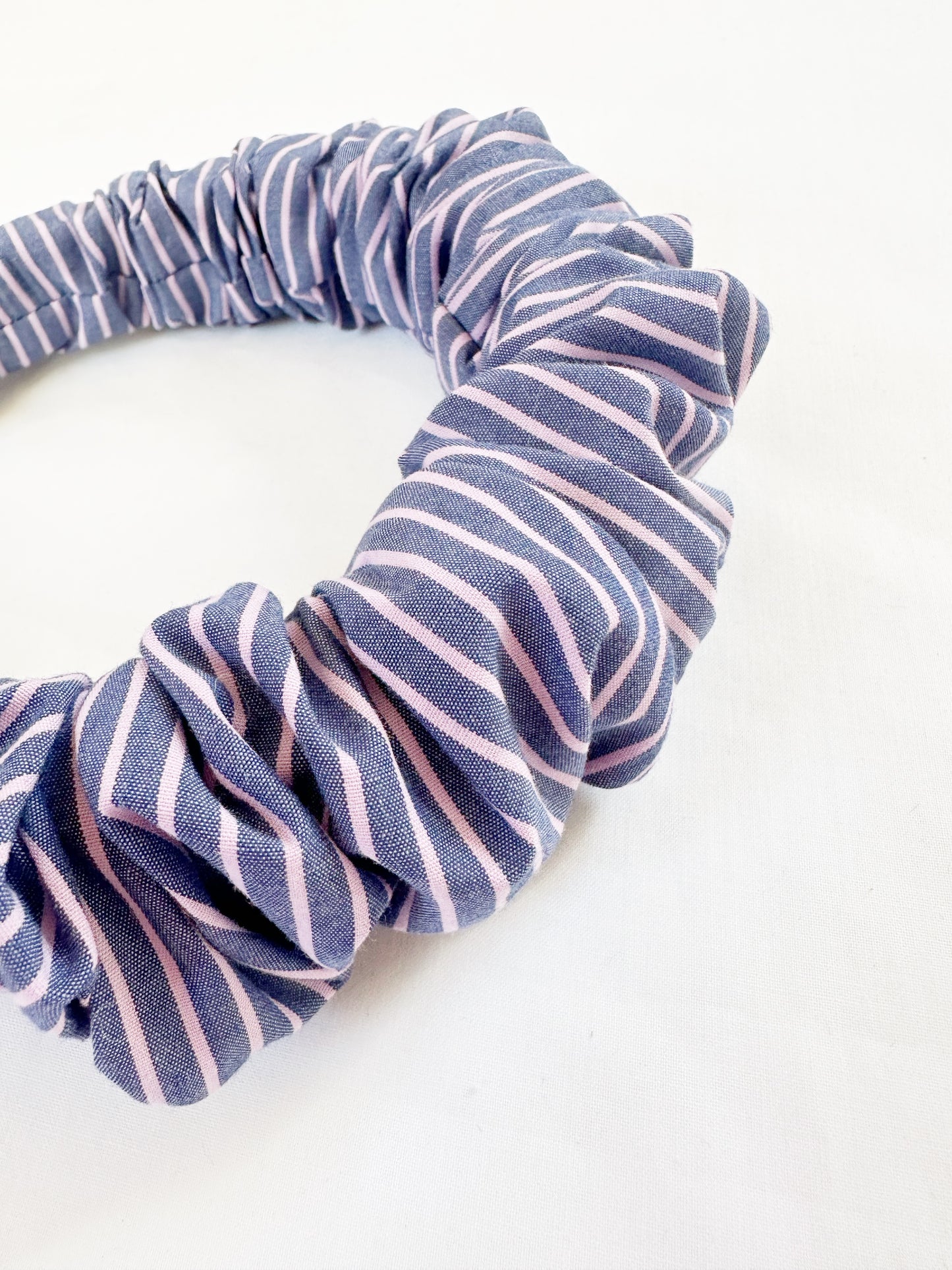 Ruffle Headband in navy and pink stripe