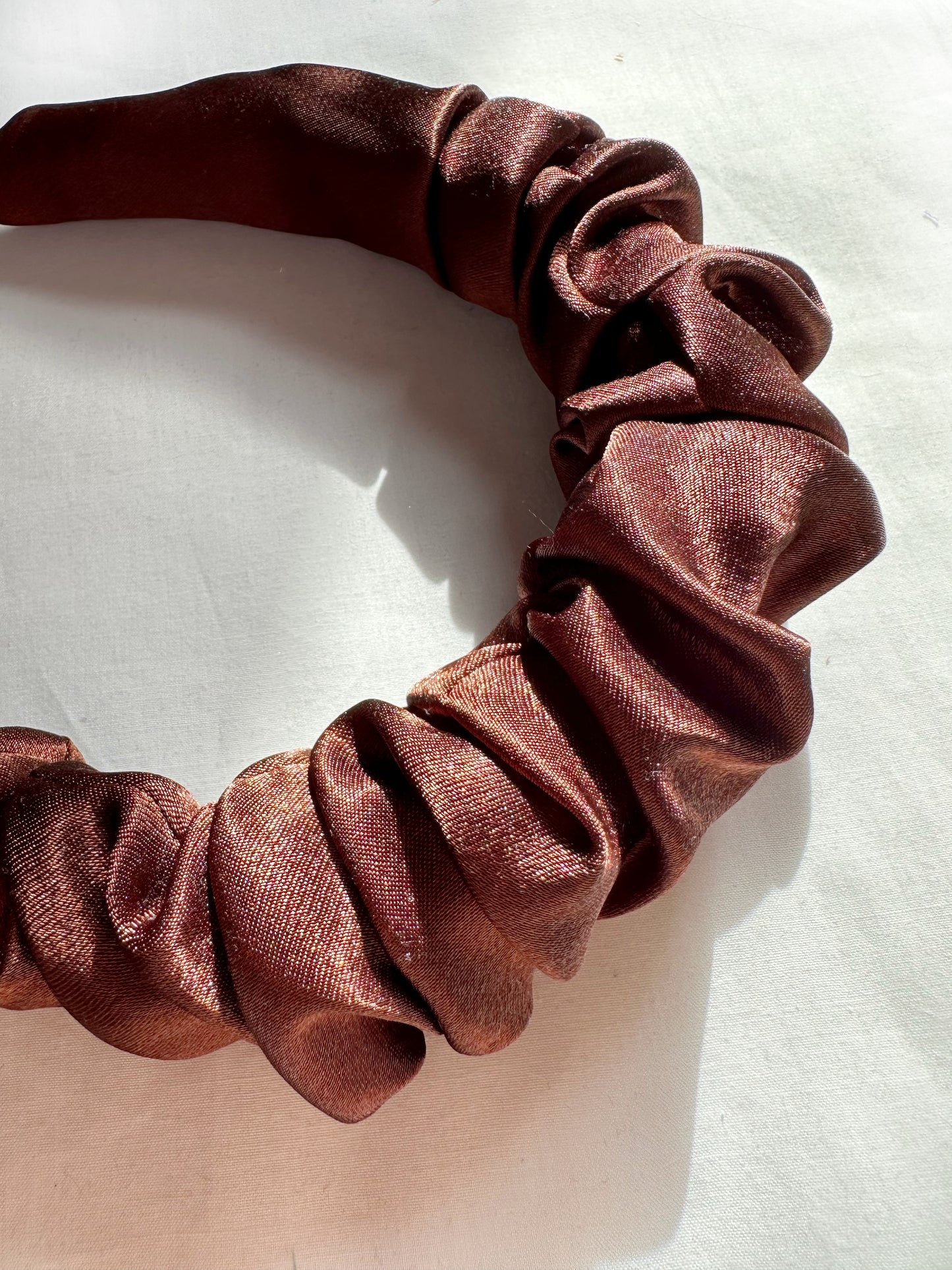 Ruffled Headband in chocolate silk
