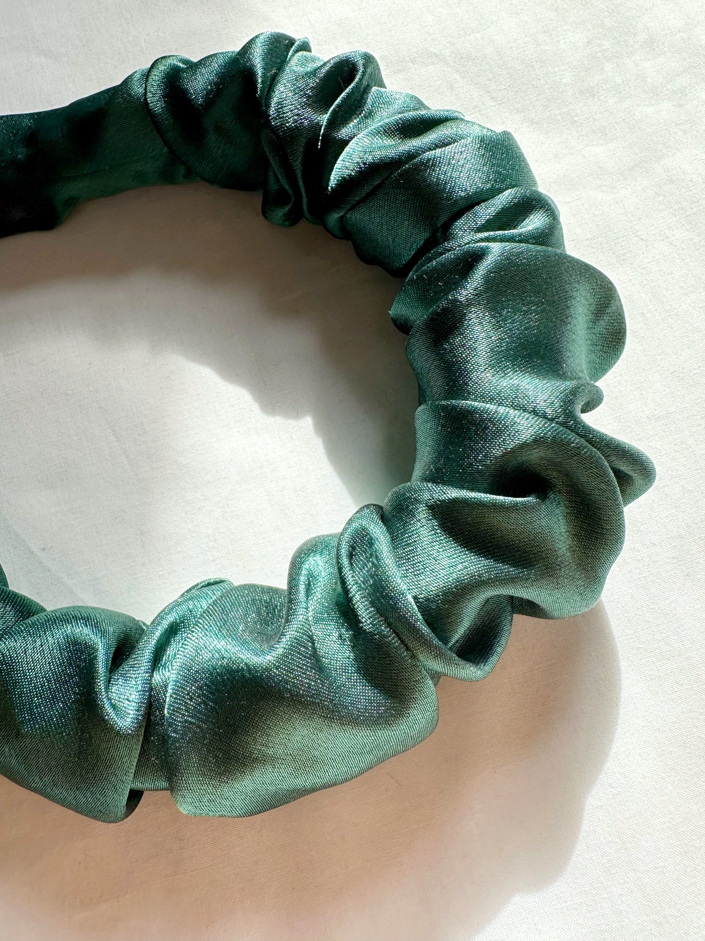 Ruffled Headband in forest green silk