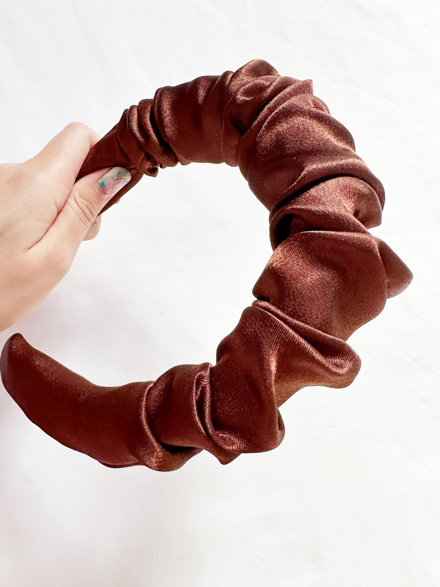 Ruffled Headband in chocolate silk