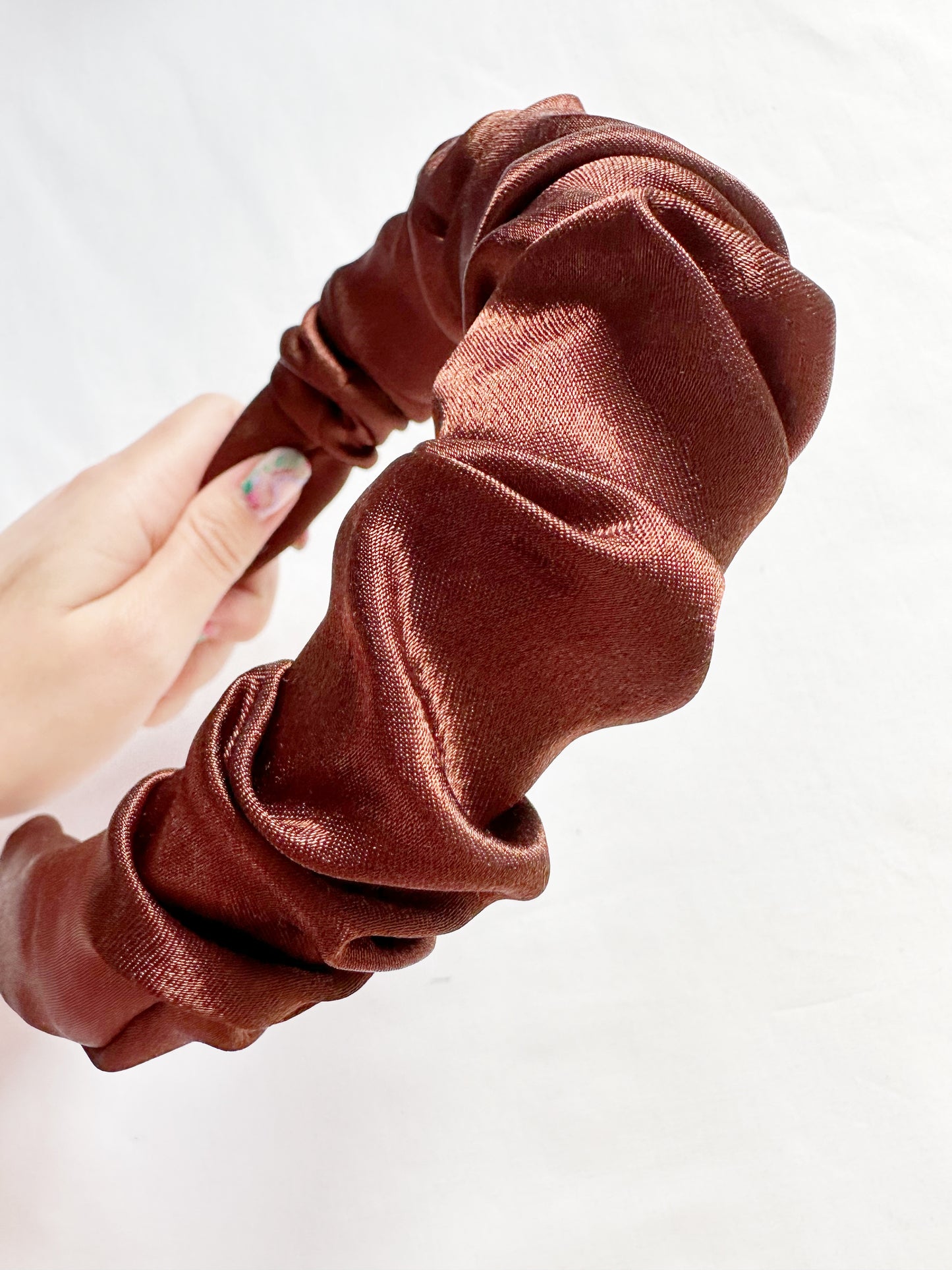 Ruffled Headband in chocolate silk