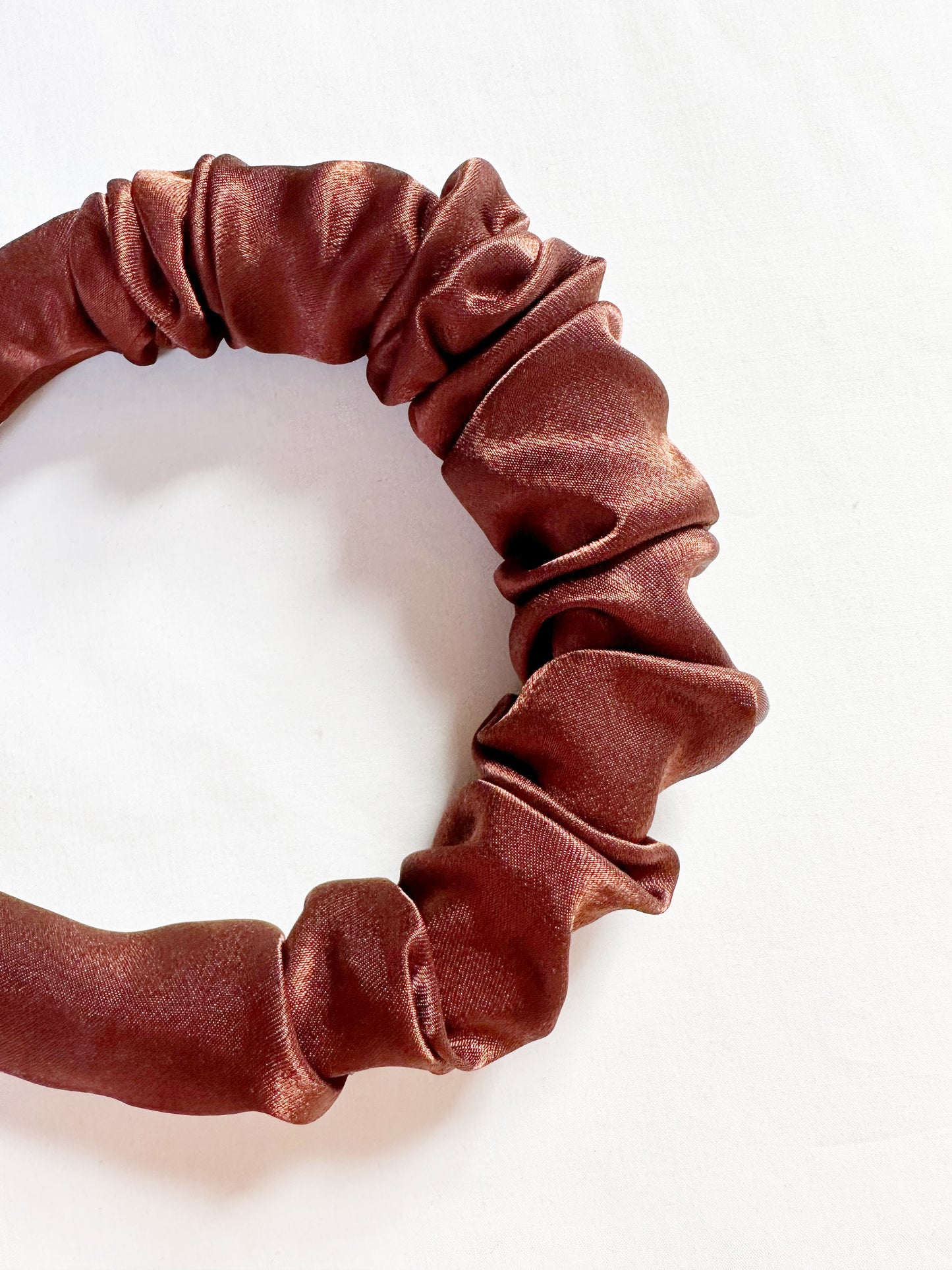 Ruffled Headband in chocolate silk