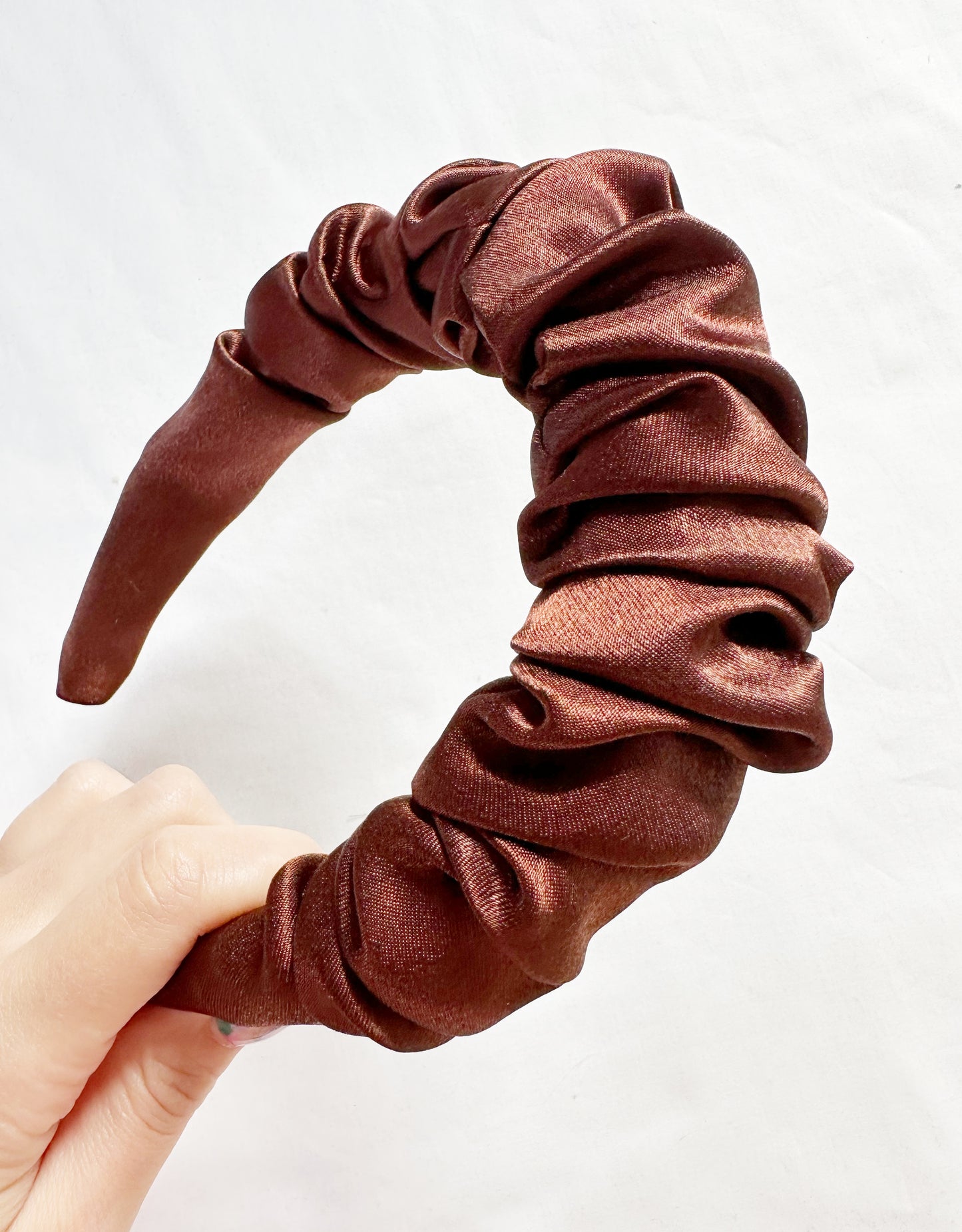 Ruffled Headband in chocolate silk