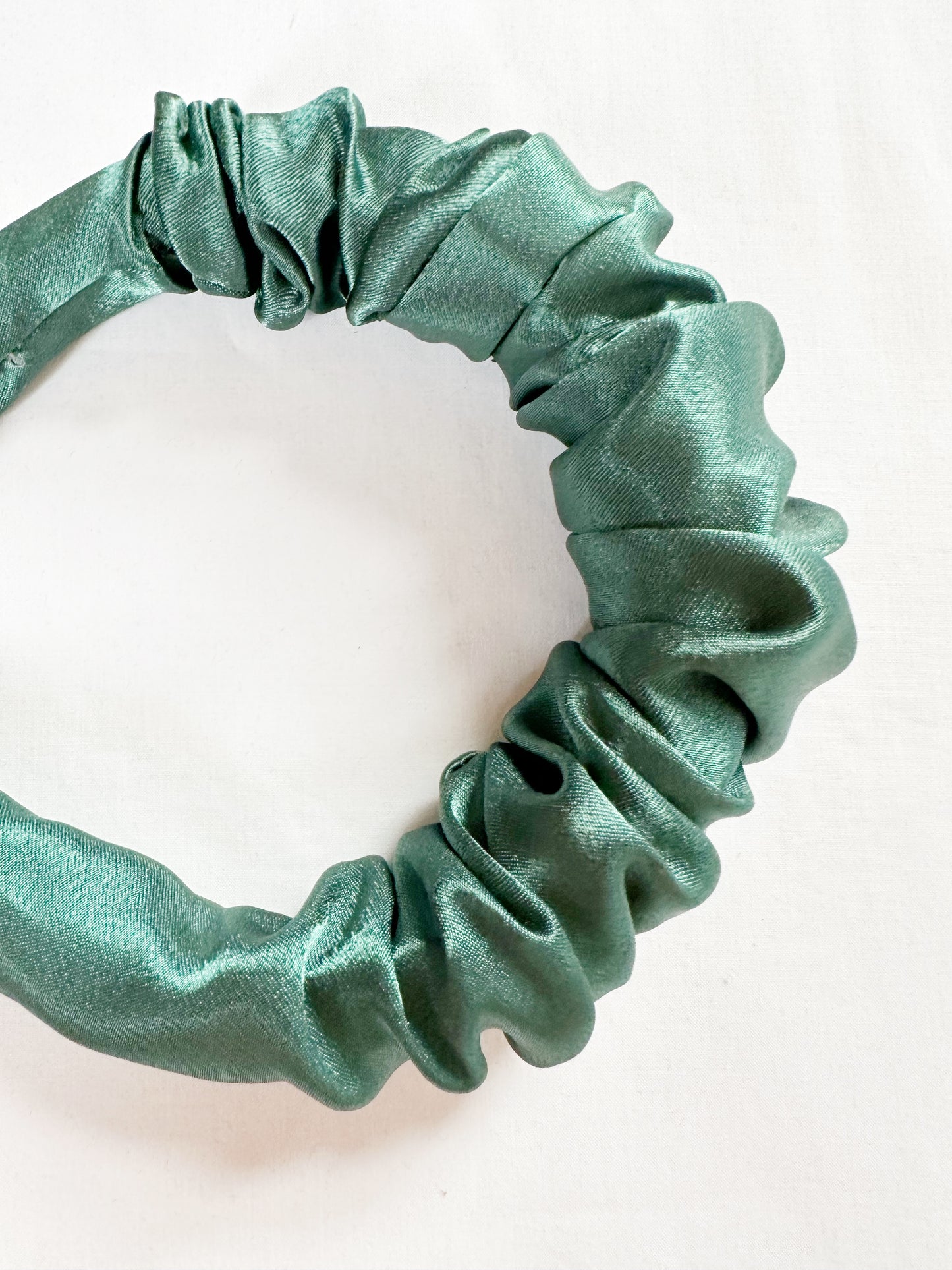 Ruffled Headband in forest green silk