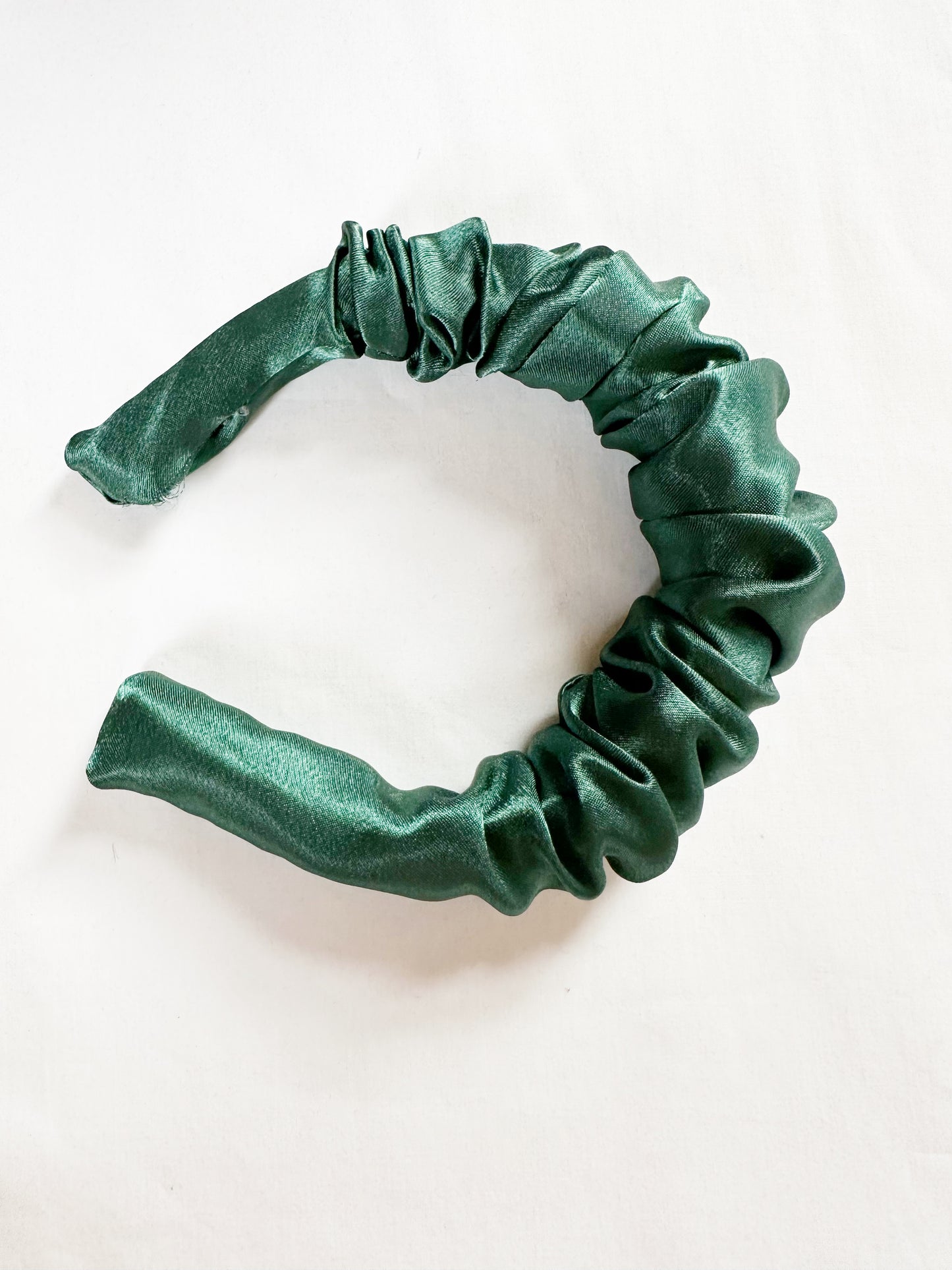 Ruffled Headband in forest green silk