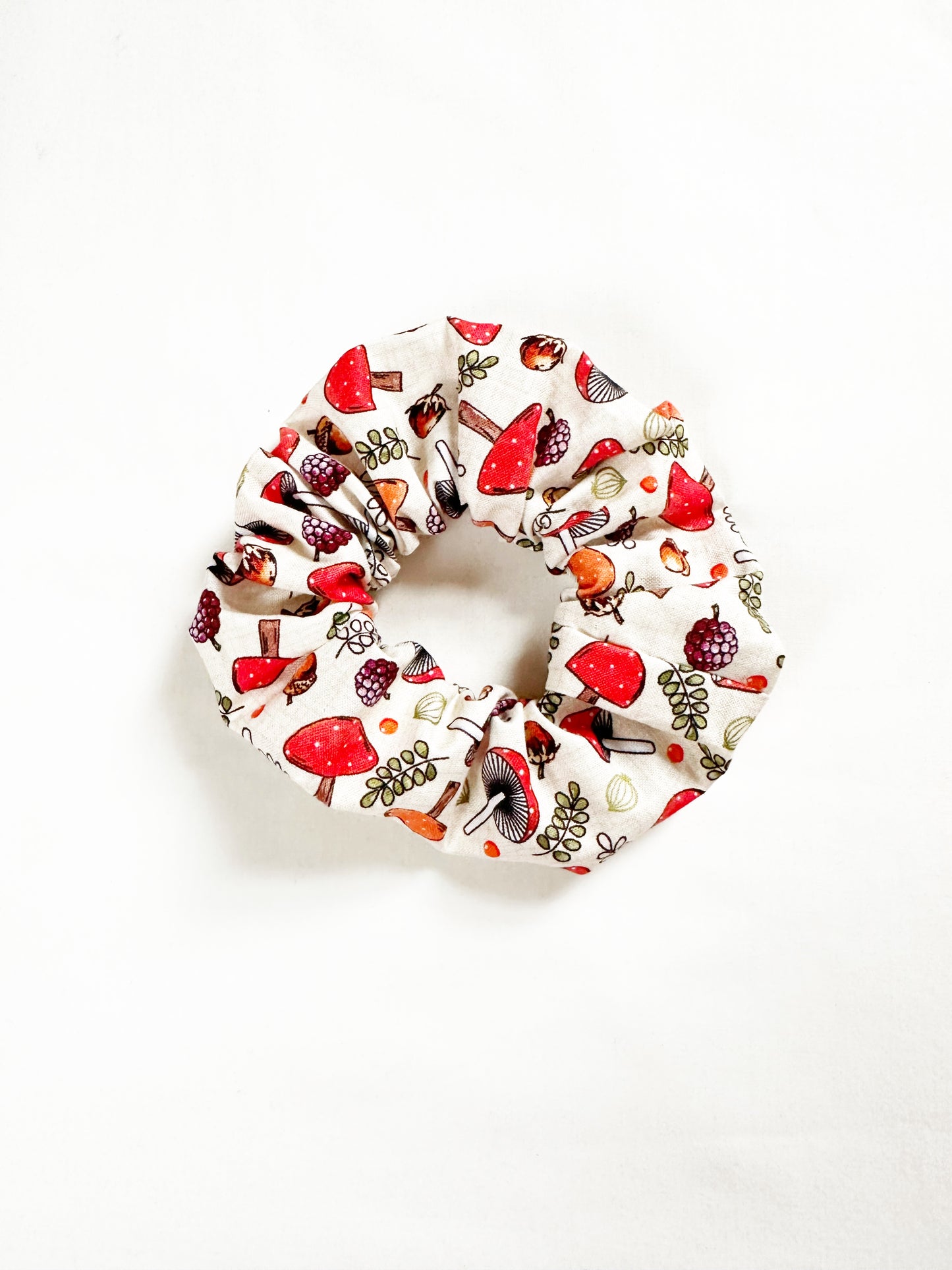 OG scrunchie in toadstool print cotton