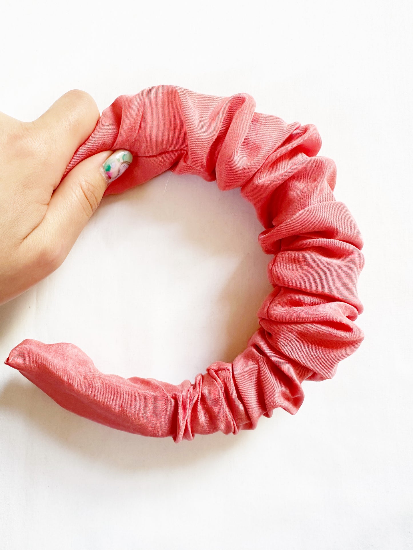 Ruffled Headband in vintage pink silk