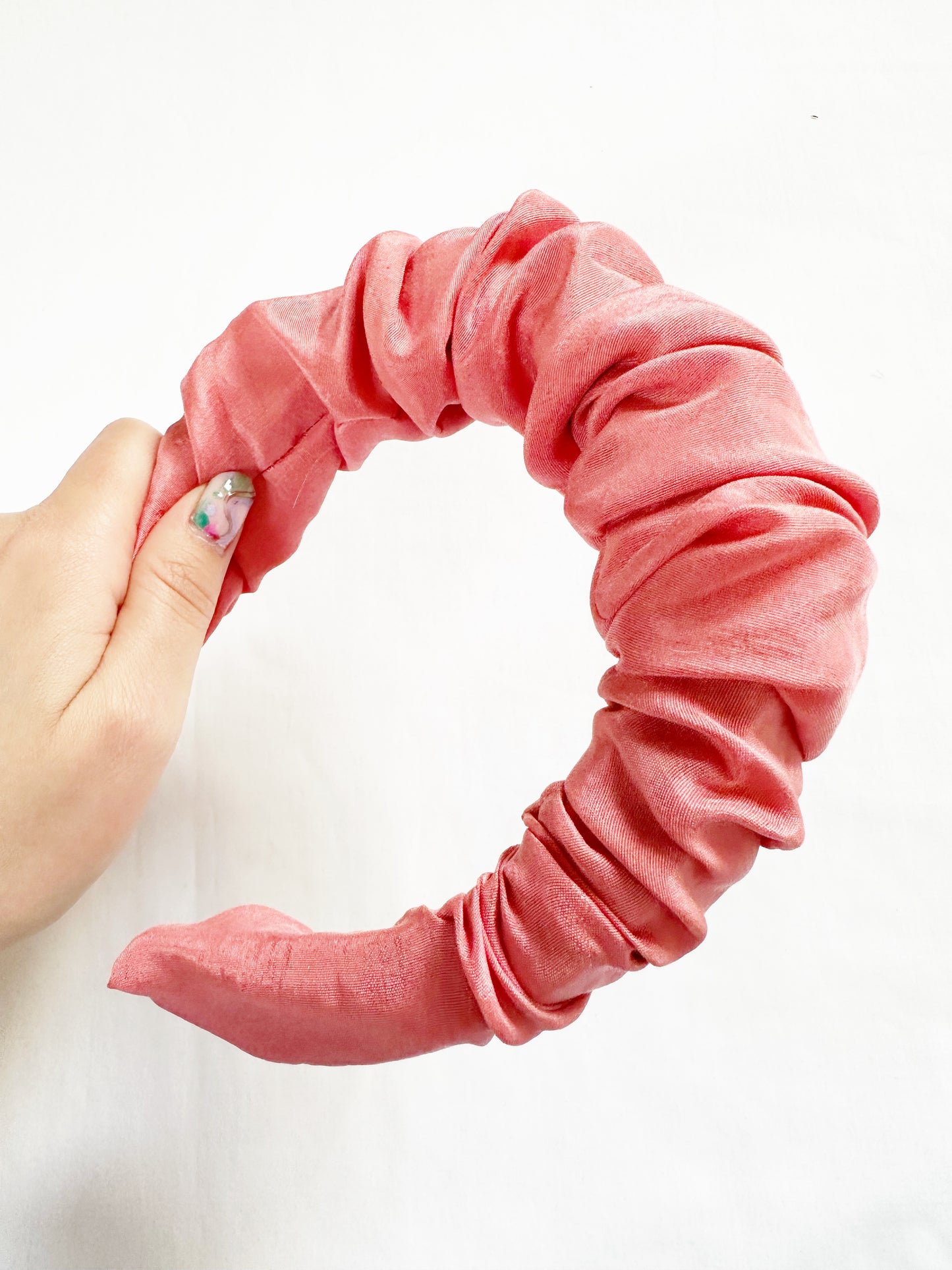 Ruffled Headband in vintage pink silk