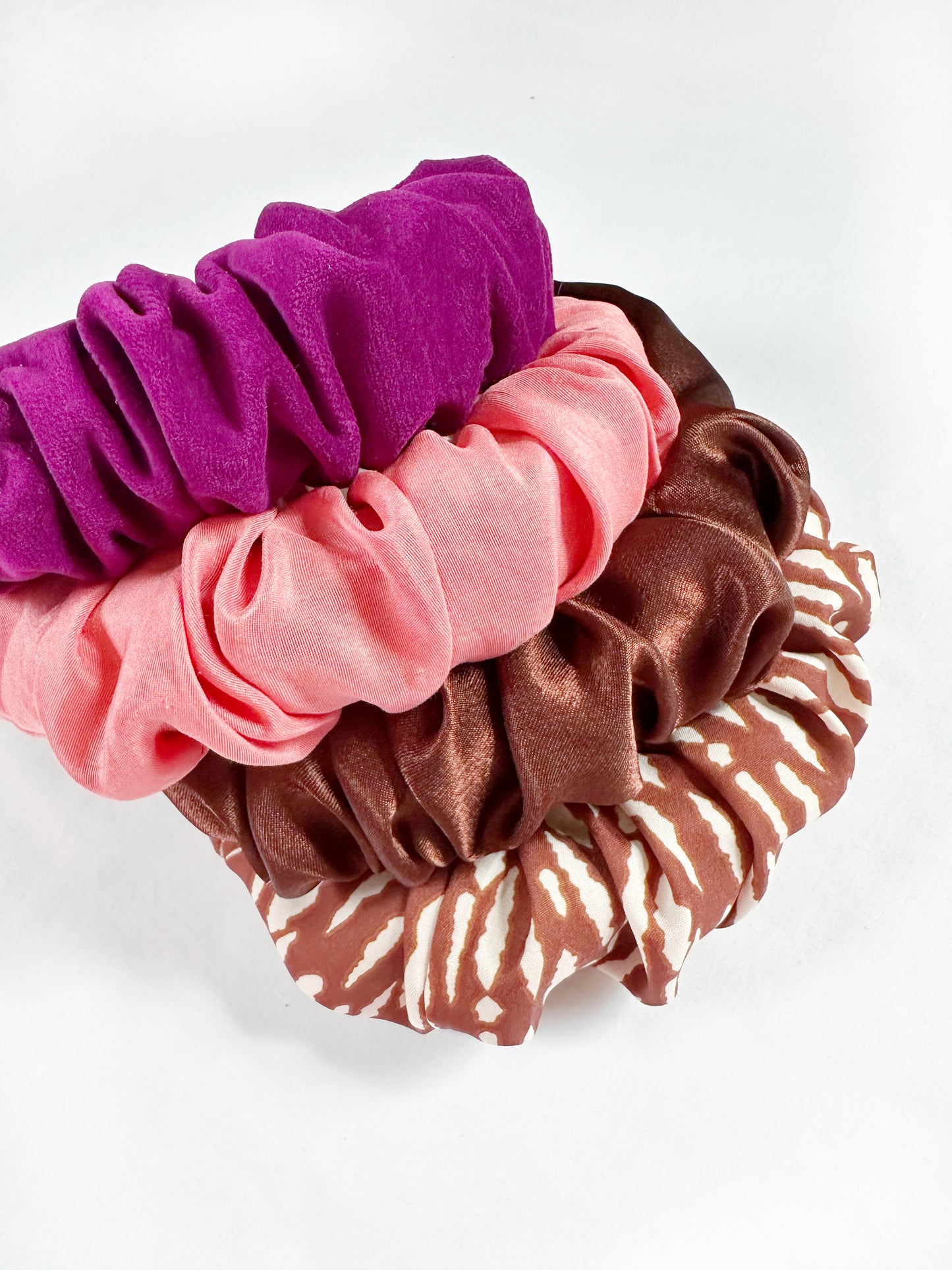Ruffled Headband in vintage pink silk