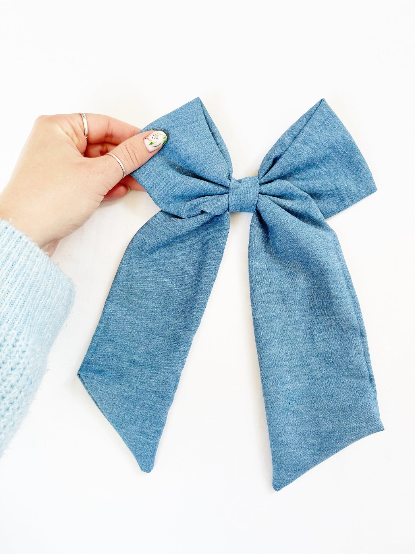 POWER Hair Bow in denim blue