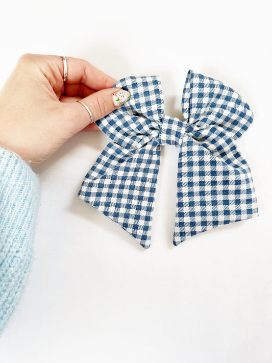 Hair Bow in navy gingham