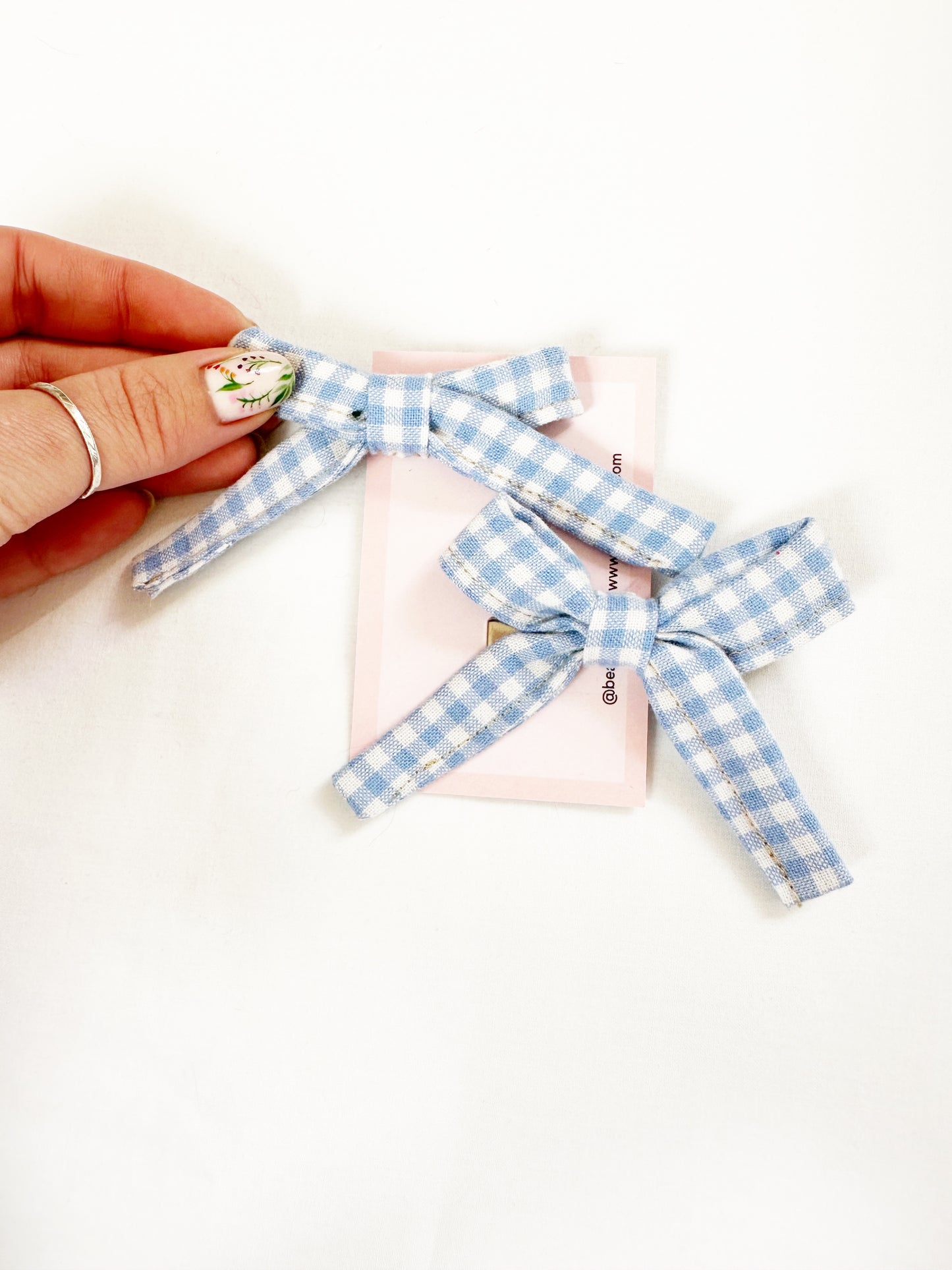 Bonnie mini hair bow set in blue gingham