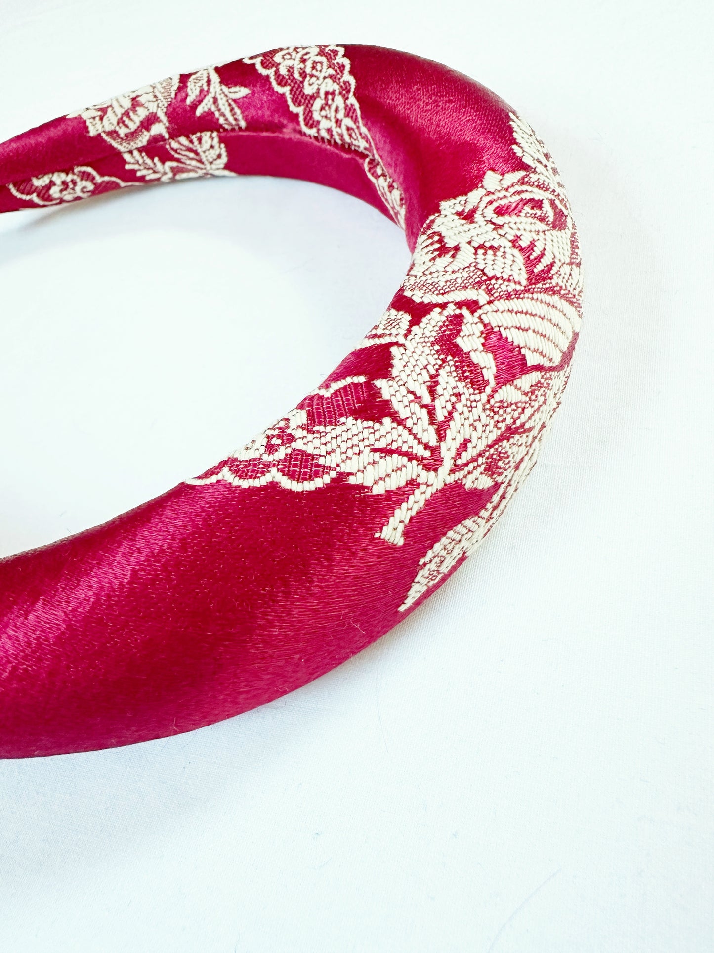 Padded Headband in rose silk brocade