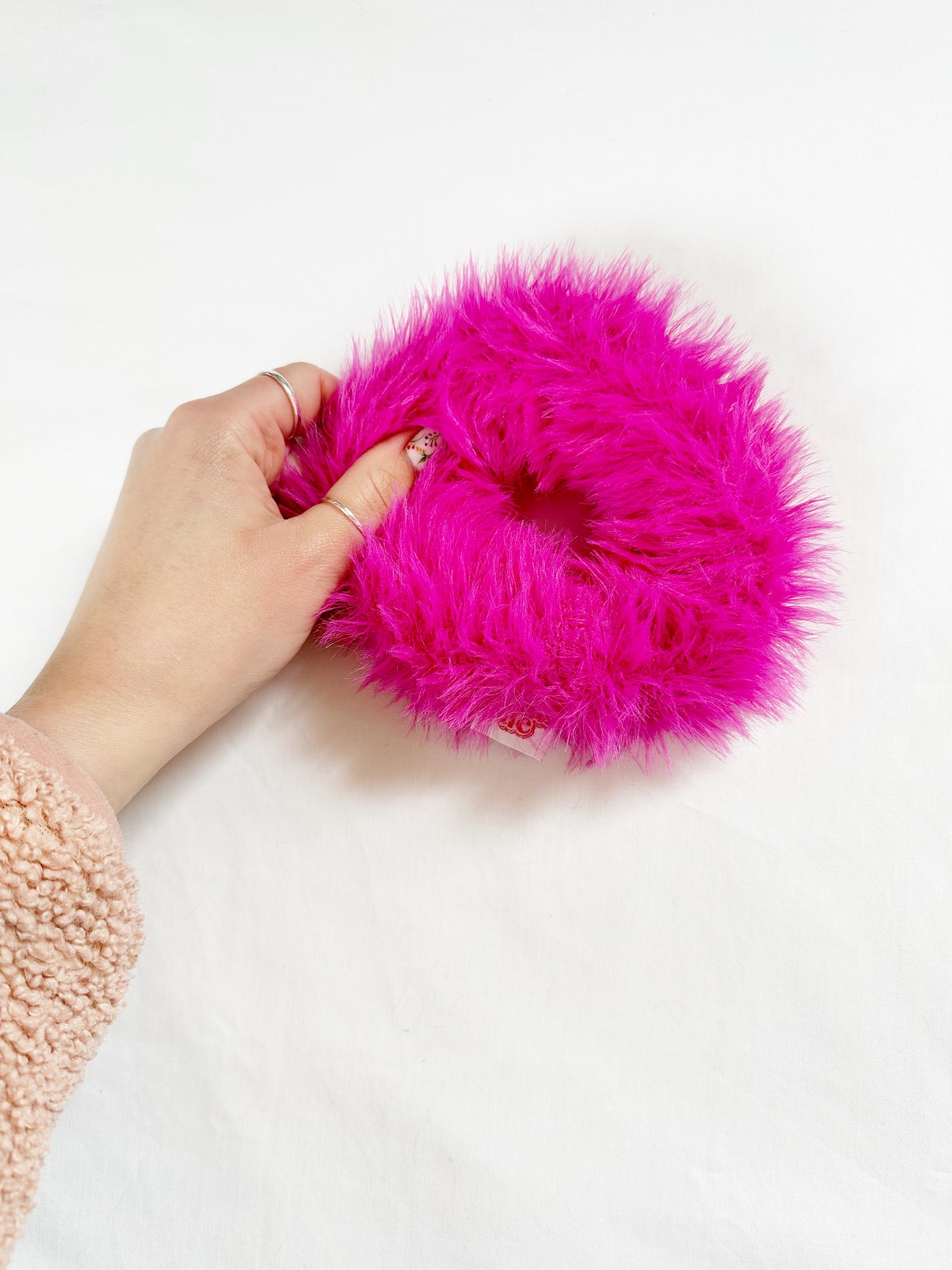 Oversized pink fluffy scrunchie