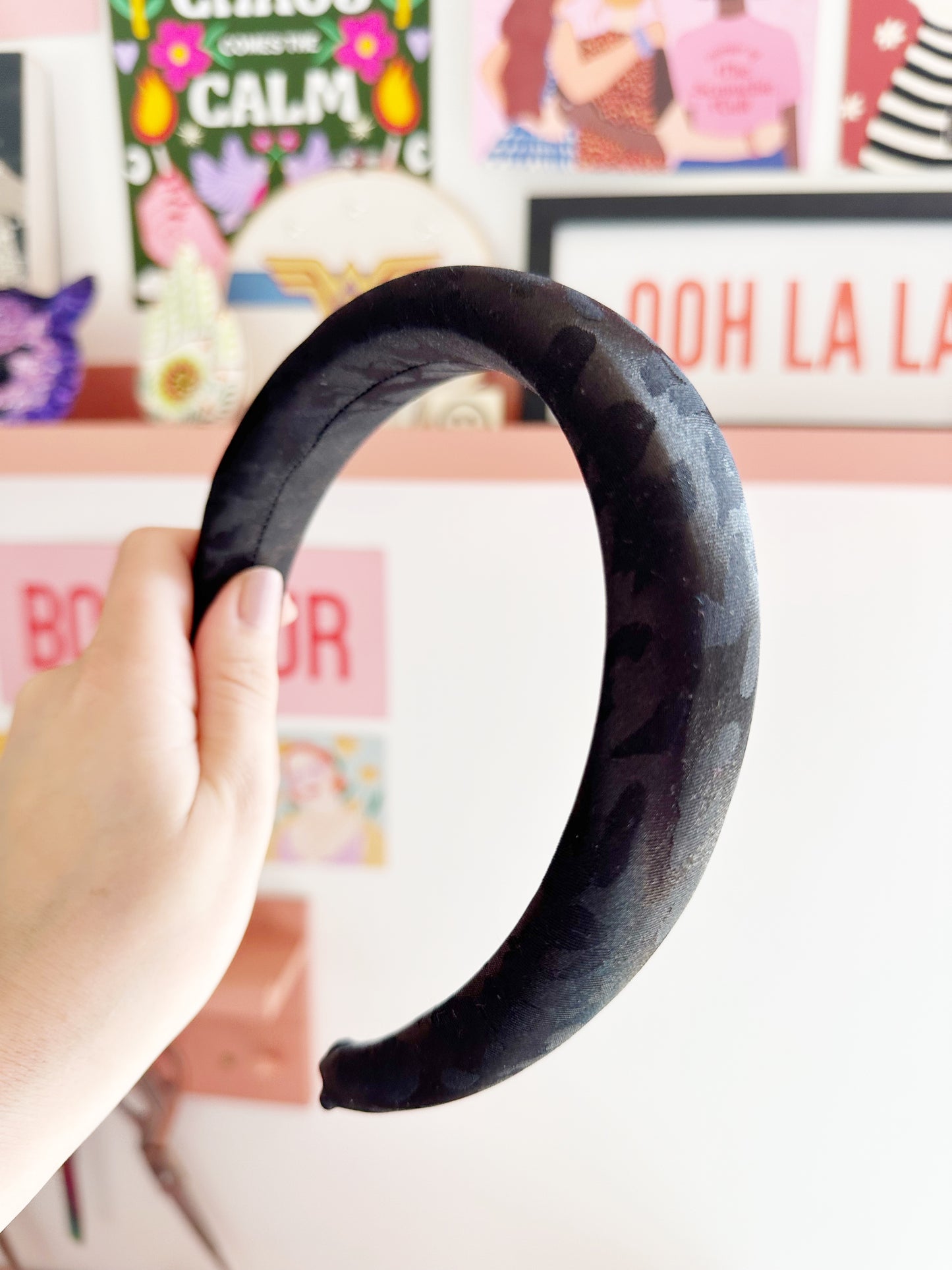 Classic Headband in Black Silk Leopard