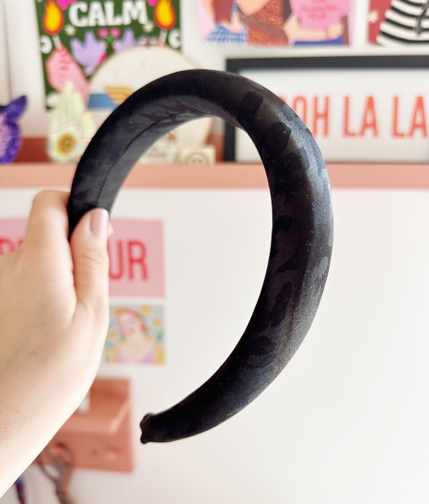 Classic Headband in Black Silk Leopard