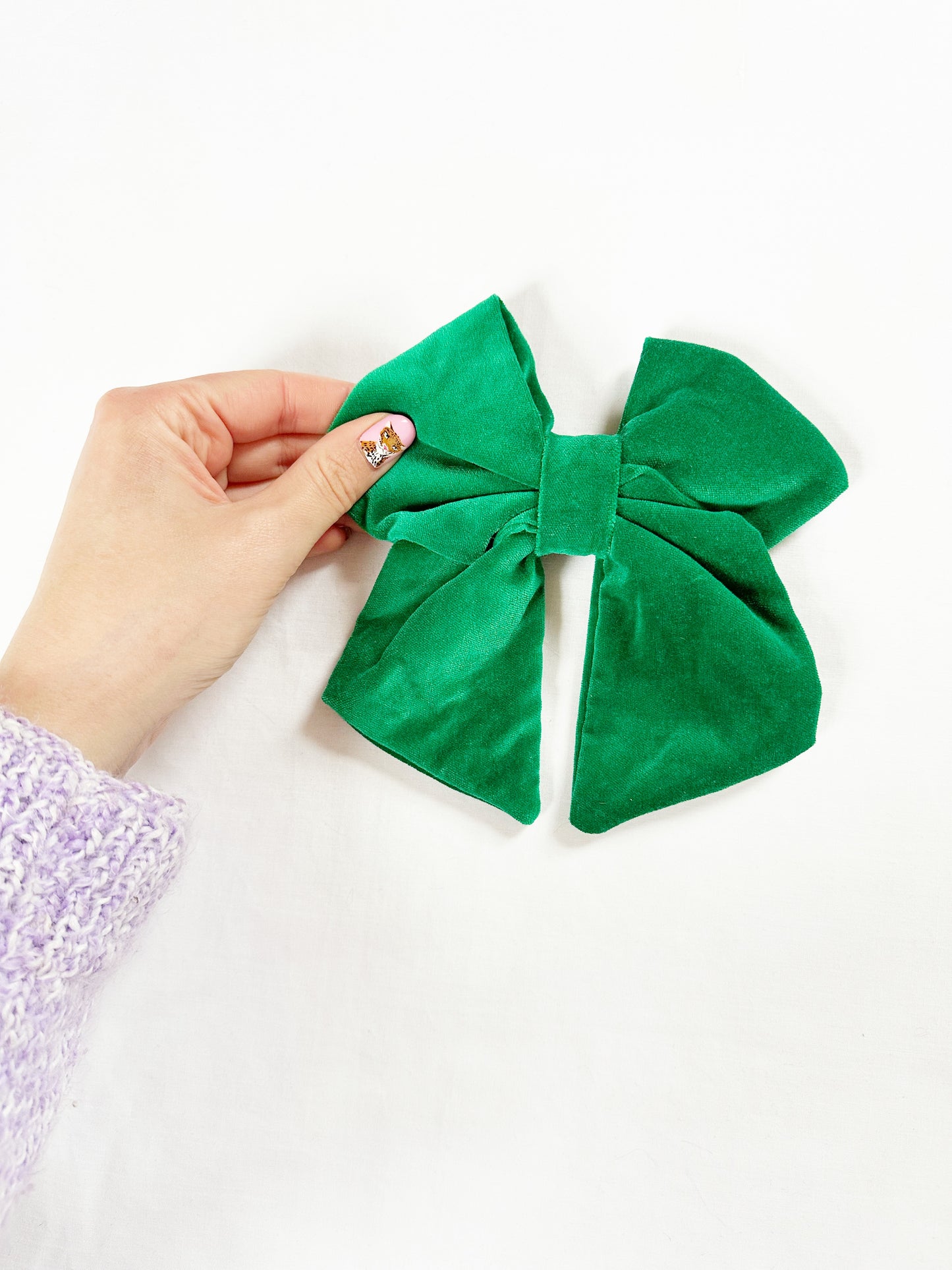 Hair Bow in emerald green velvet