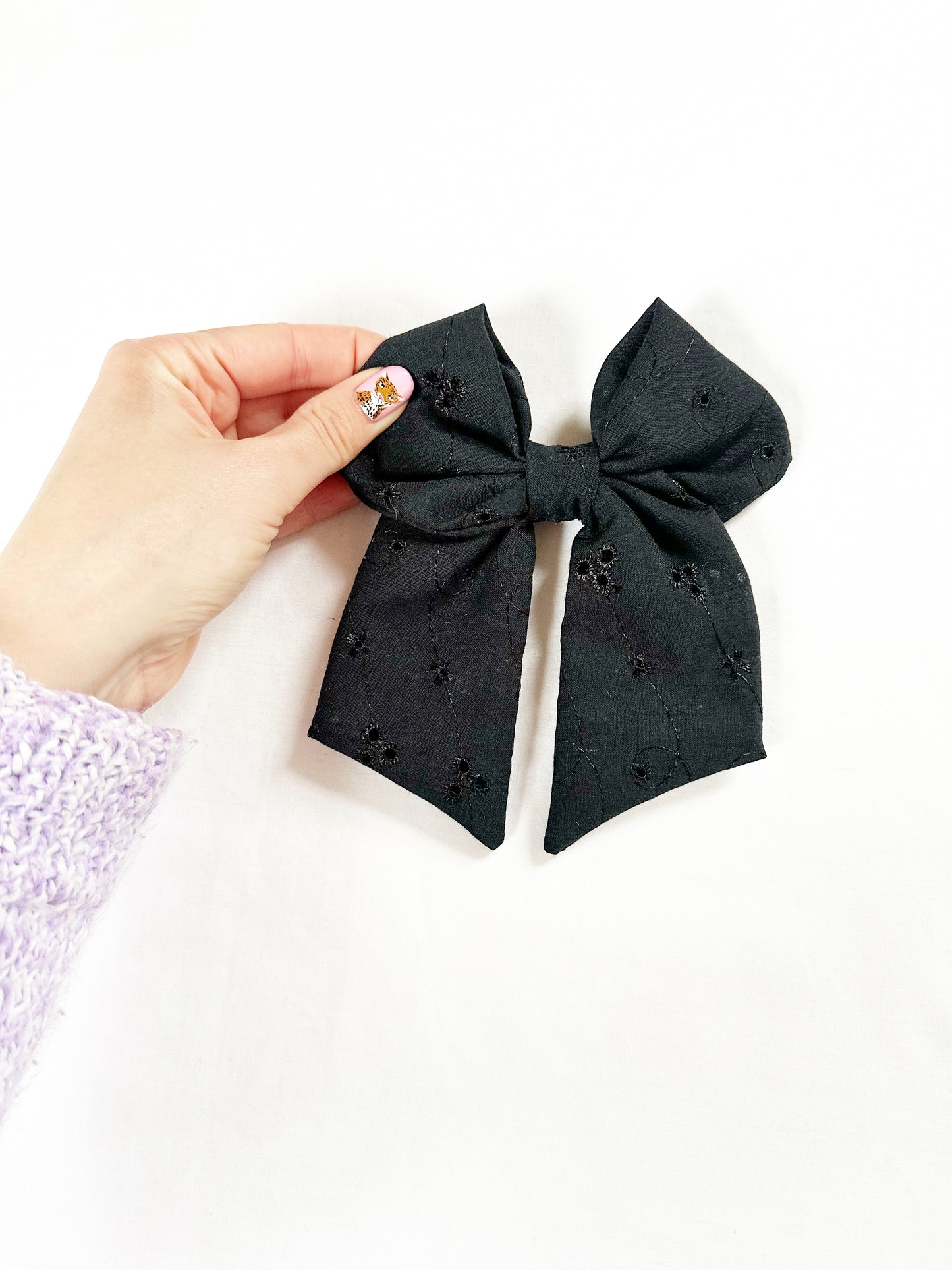 Hair Bow in black broderie